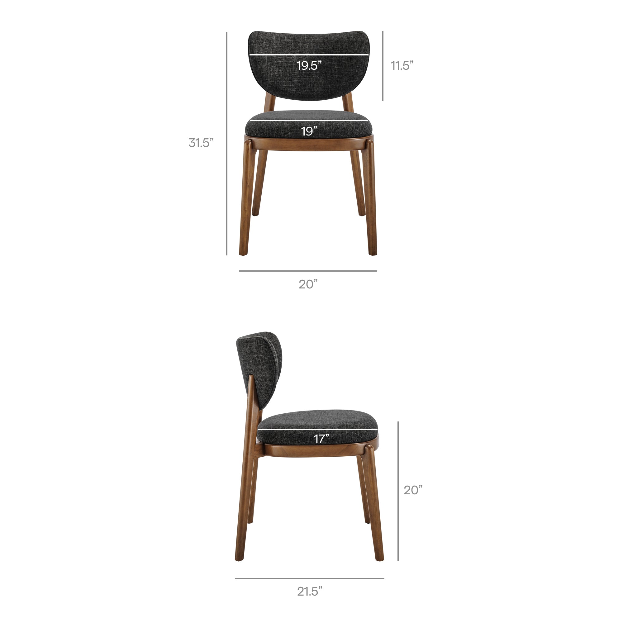 Fenwick Fabric Dining Chairs Set of 2 - Ebony