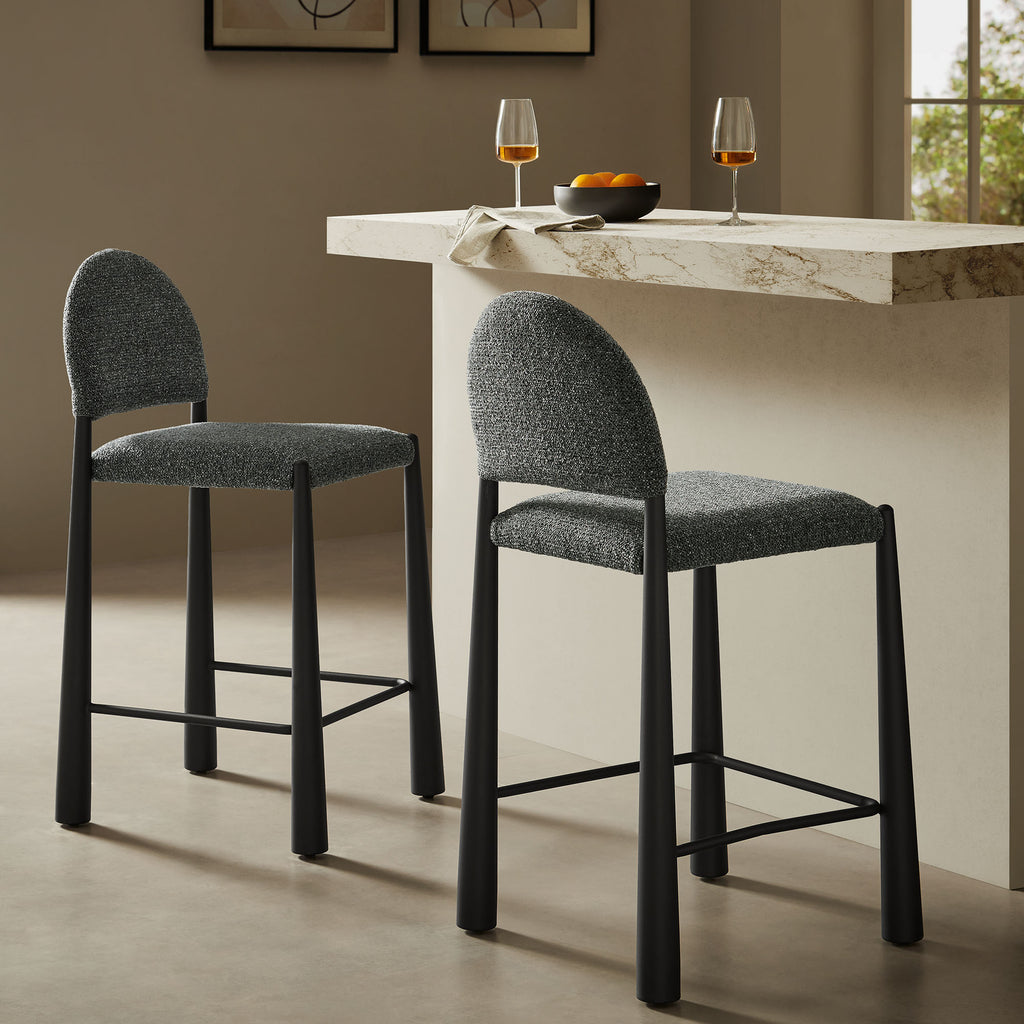 Hayley Upholstered Fabric Counter Stools Set of 2 - Black Anthracite