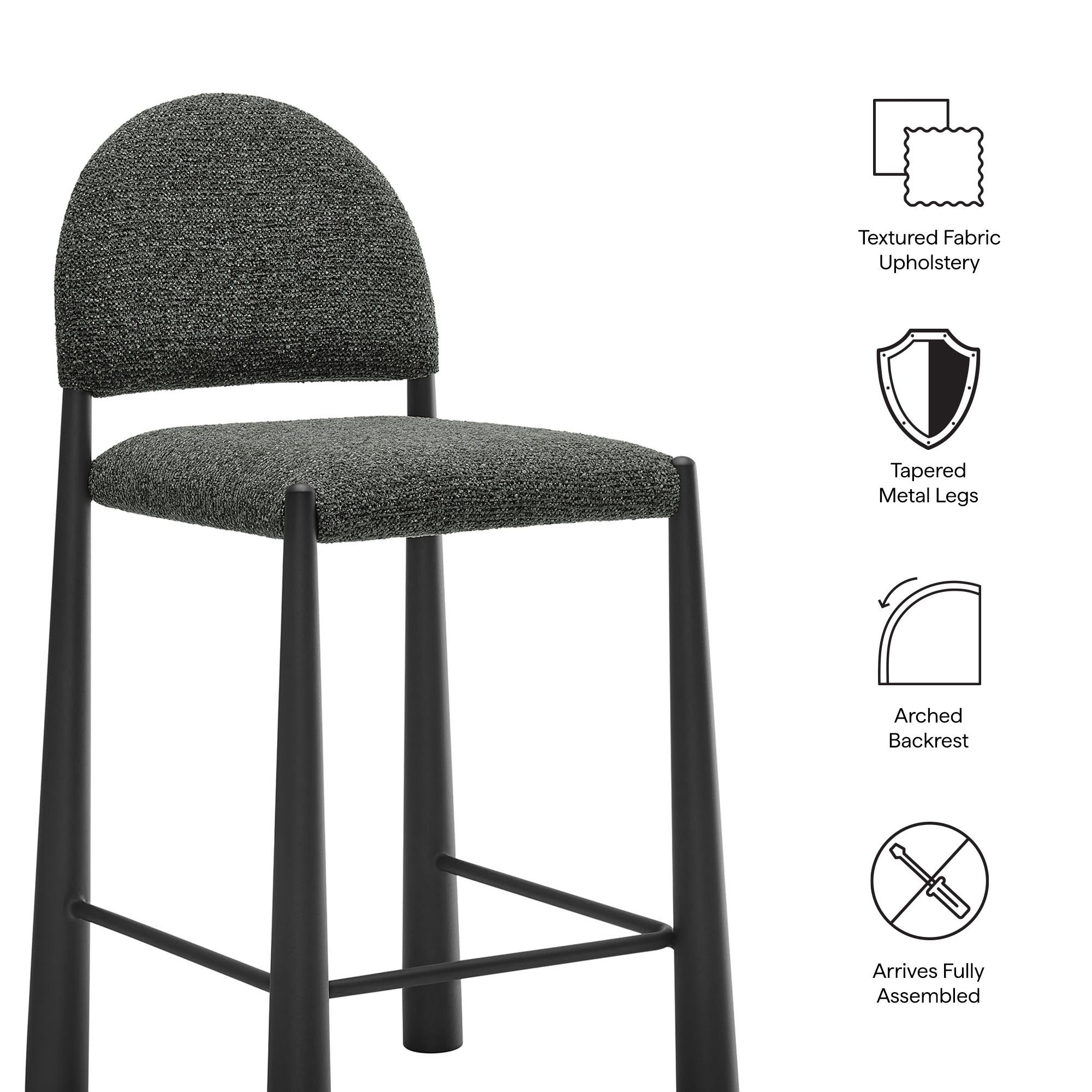 Hayley Upholstered Fabric Counter Stools Set of 2 - Black Anthracite