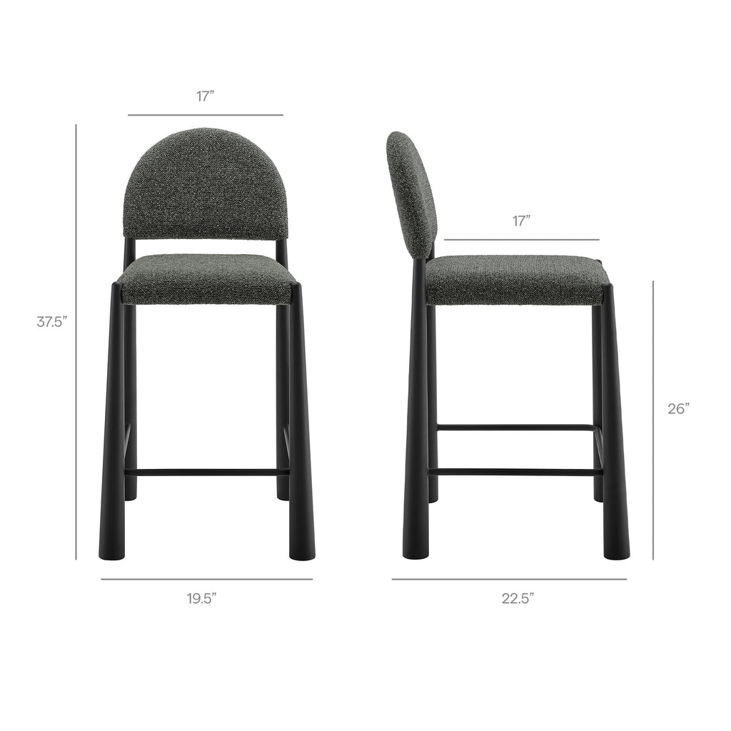 Hayley Upholstered Fabric Counter Stools Set of 2 - Black Anthracite