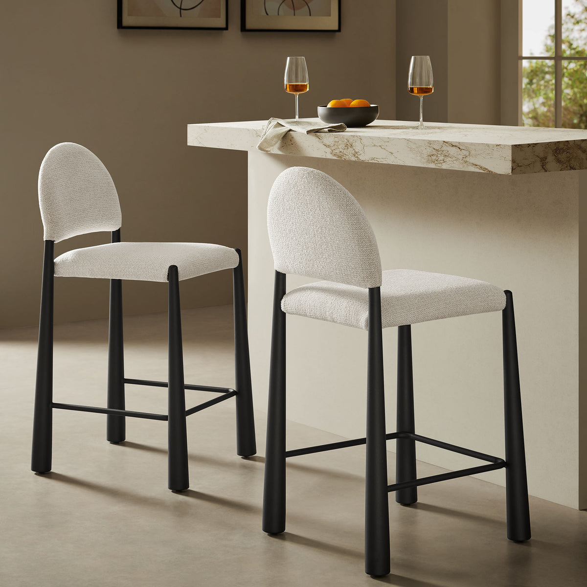 Hayley Upholstered Fabric Counter Stools Set of 2 - Black Cream