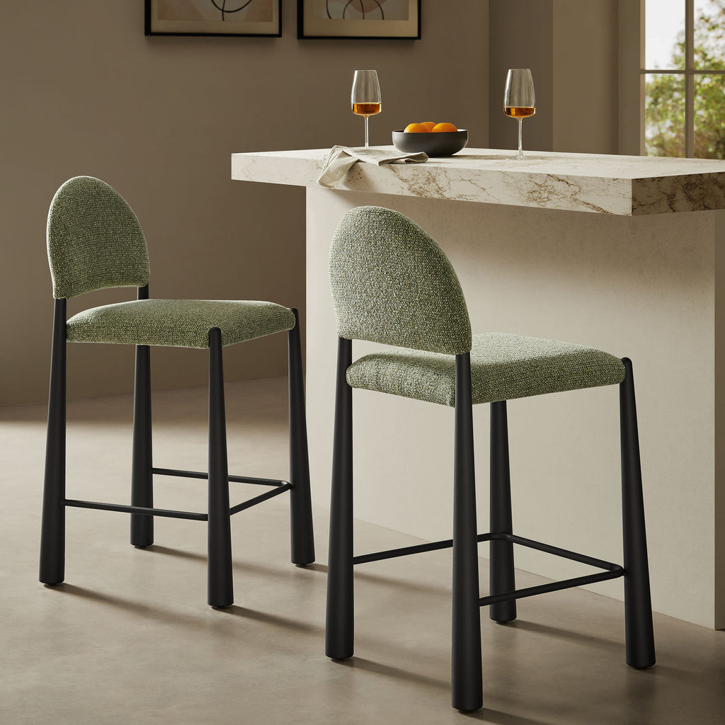 Hayley Upholstered Fabric Counter Stools Set of 2 - Black Leaf
