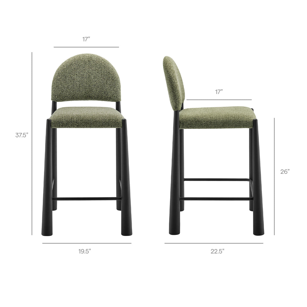 Hayley Upholstered Fabric Counter Stools Set of 2 - Black Leaf