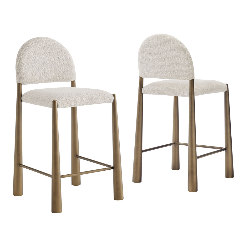 Hayley Upholstered Fabric Counter Stools Set of 2 - Brass Cream