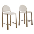 Hayley Upholstered Fabric Counter Stools Set of 2 - Brass Cream