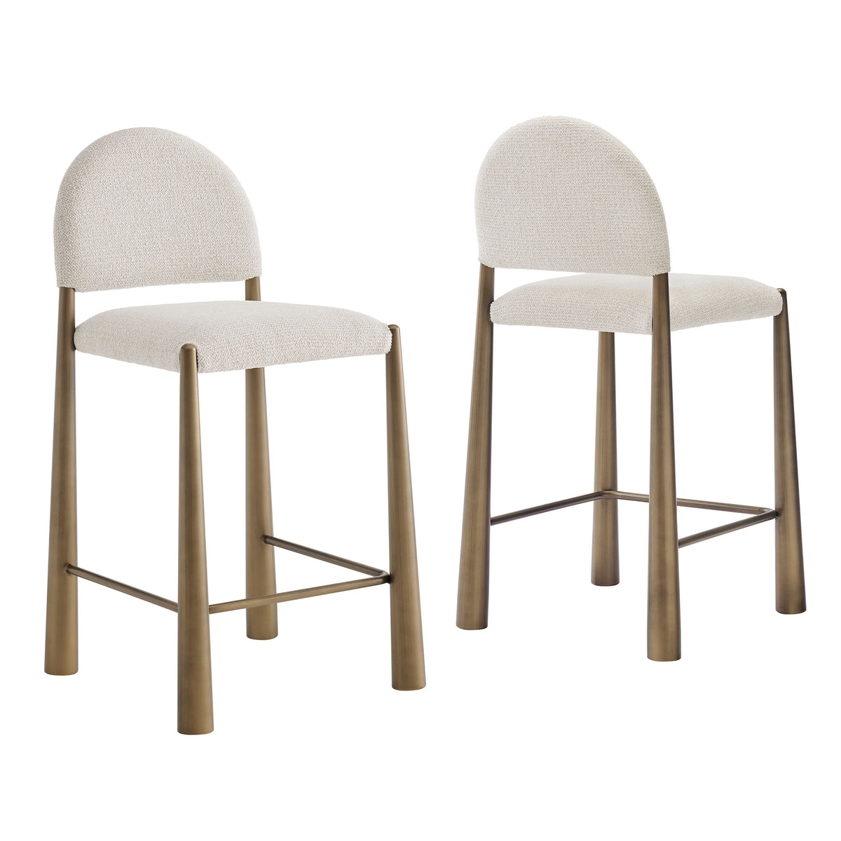 Hayley Upholstered Fabric Counter Stools Set of 2 - Brass Cream