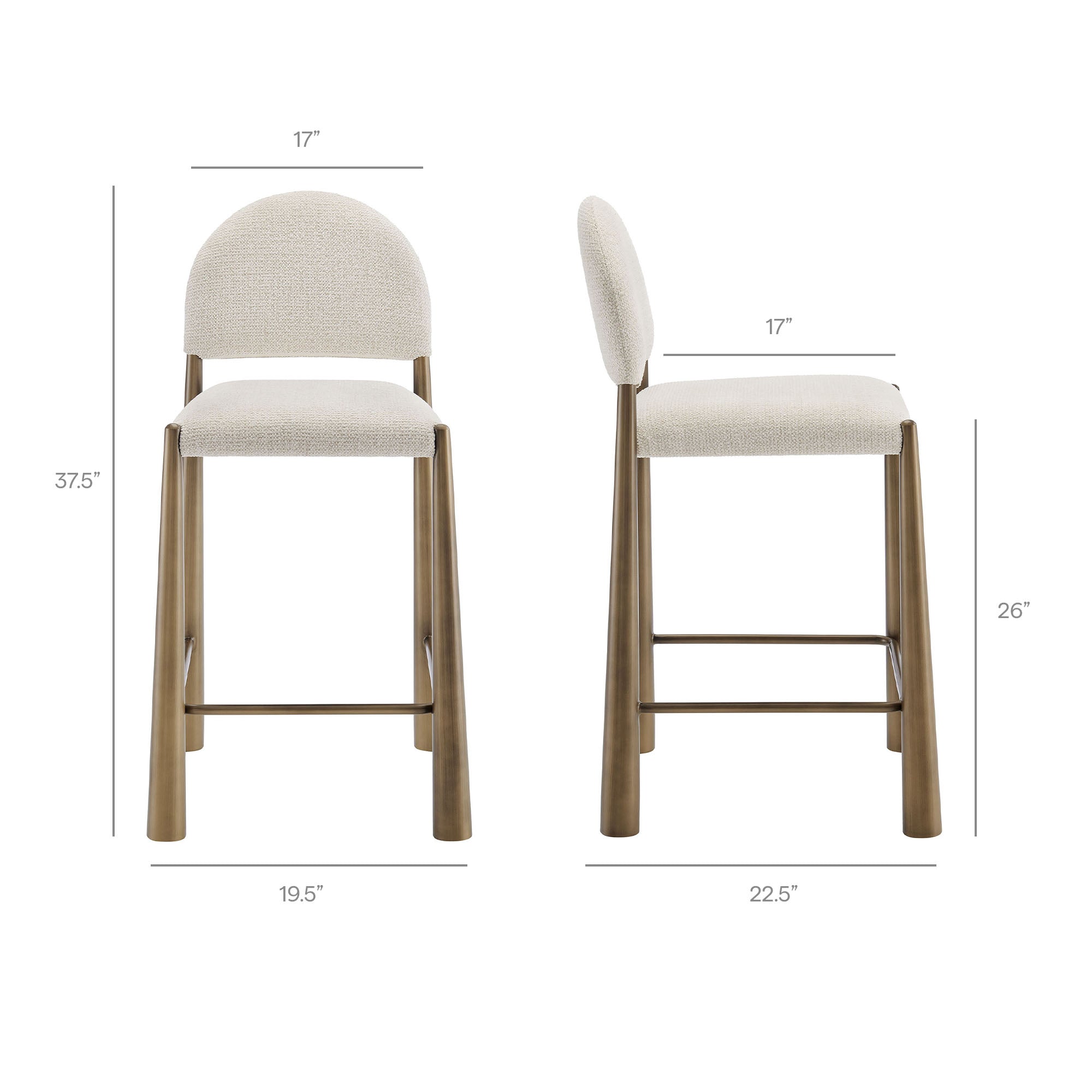 Hayley Upholstered Fabric Counter Stools Set of 2 - Brass Cream