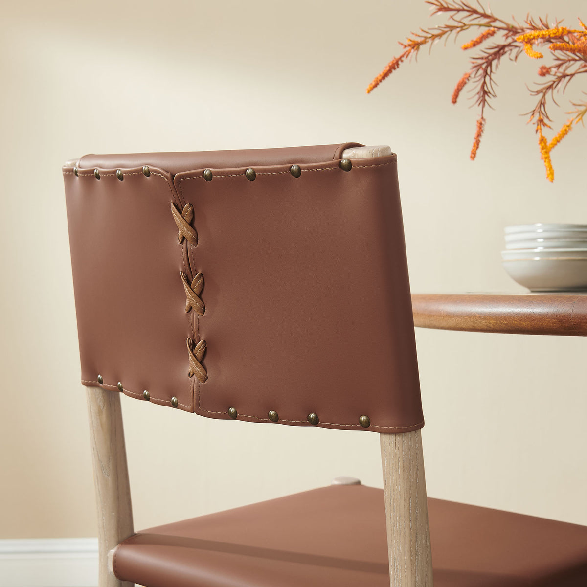 Dover Wood Vegan Leather Dining Side Chair - Natural
