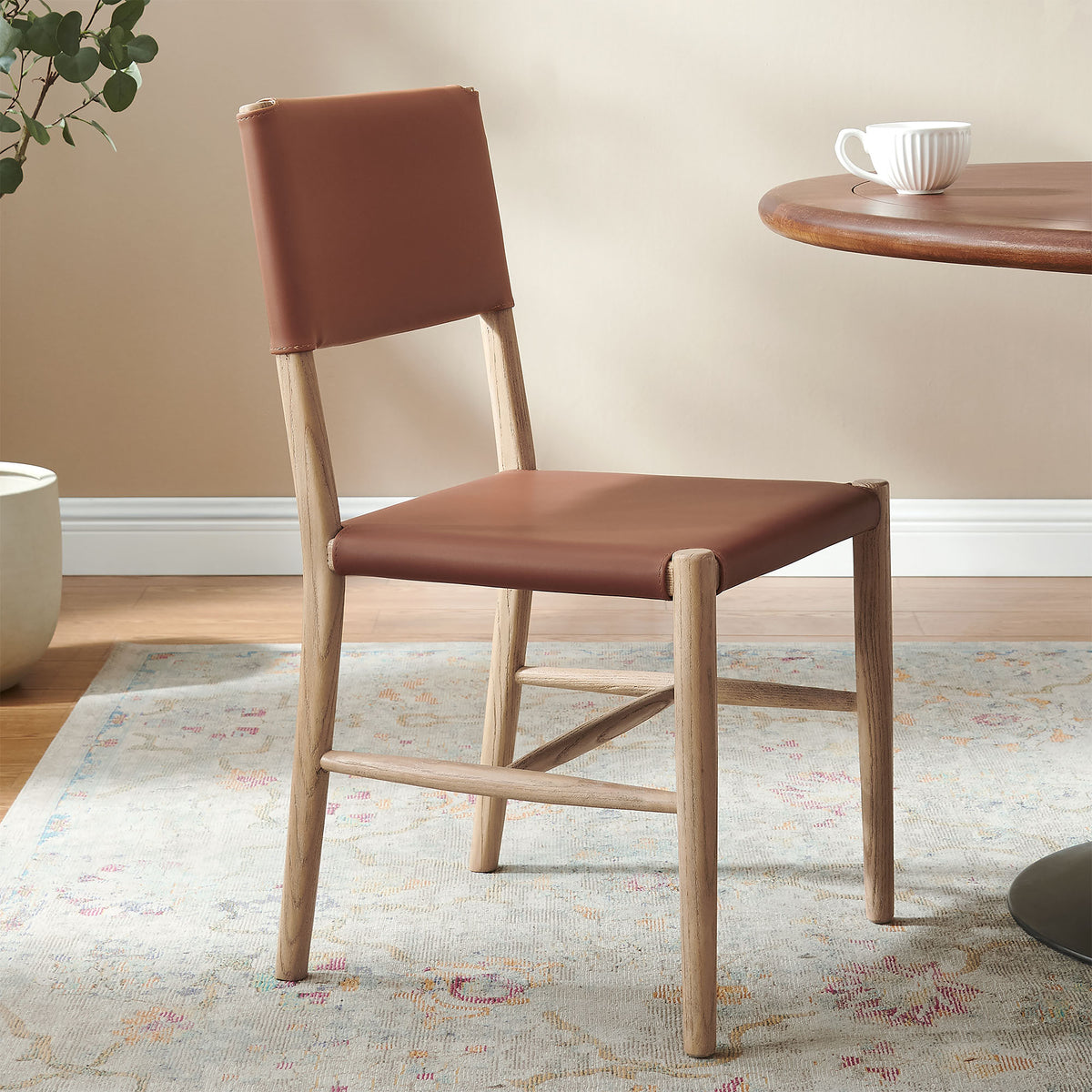 Dover Wood Vegan Leather Dining Side Chair - Natural