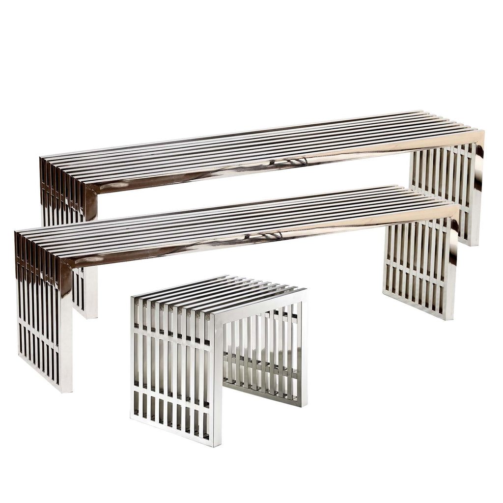 Gridiron Benches Set of 3 - Silver