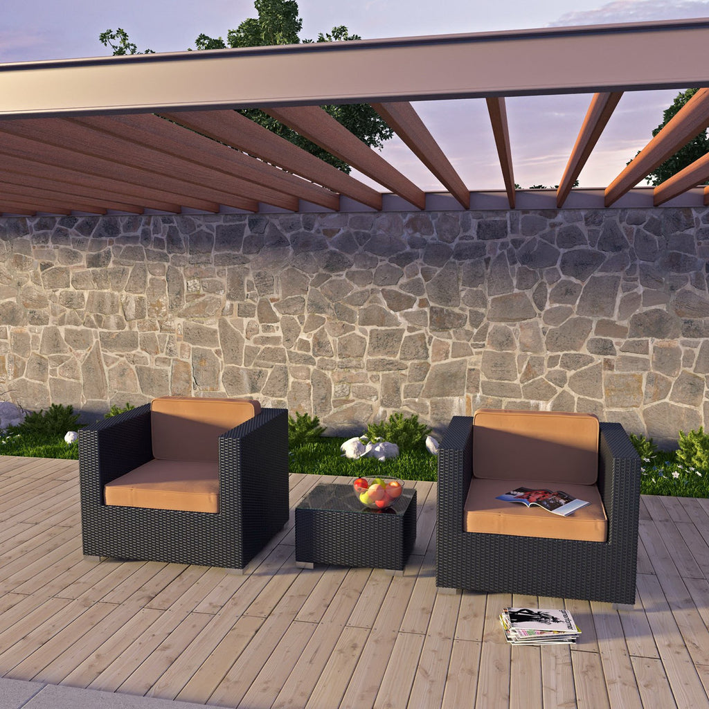 Burrow 3 Piece Outdoor Patio Sofa Set - Espresso Mocha