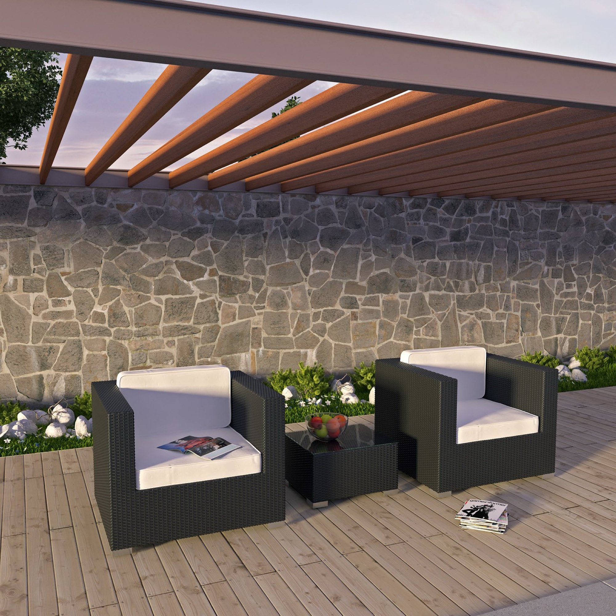 Burrow 3 Piece Outdoor Patio Sofa Set - Espresso White