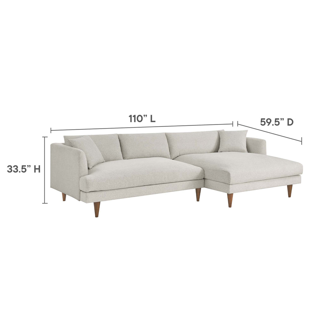 Zoya Right-Facing Down Filled Overstuffed Sectional Sofa - Heathered Weave Ivory
