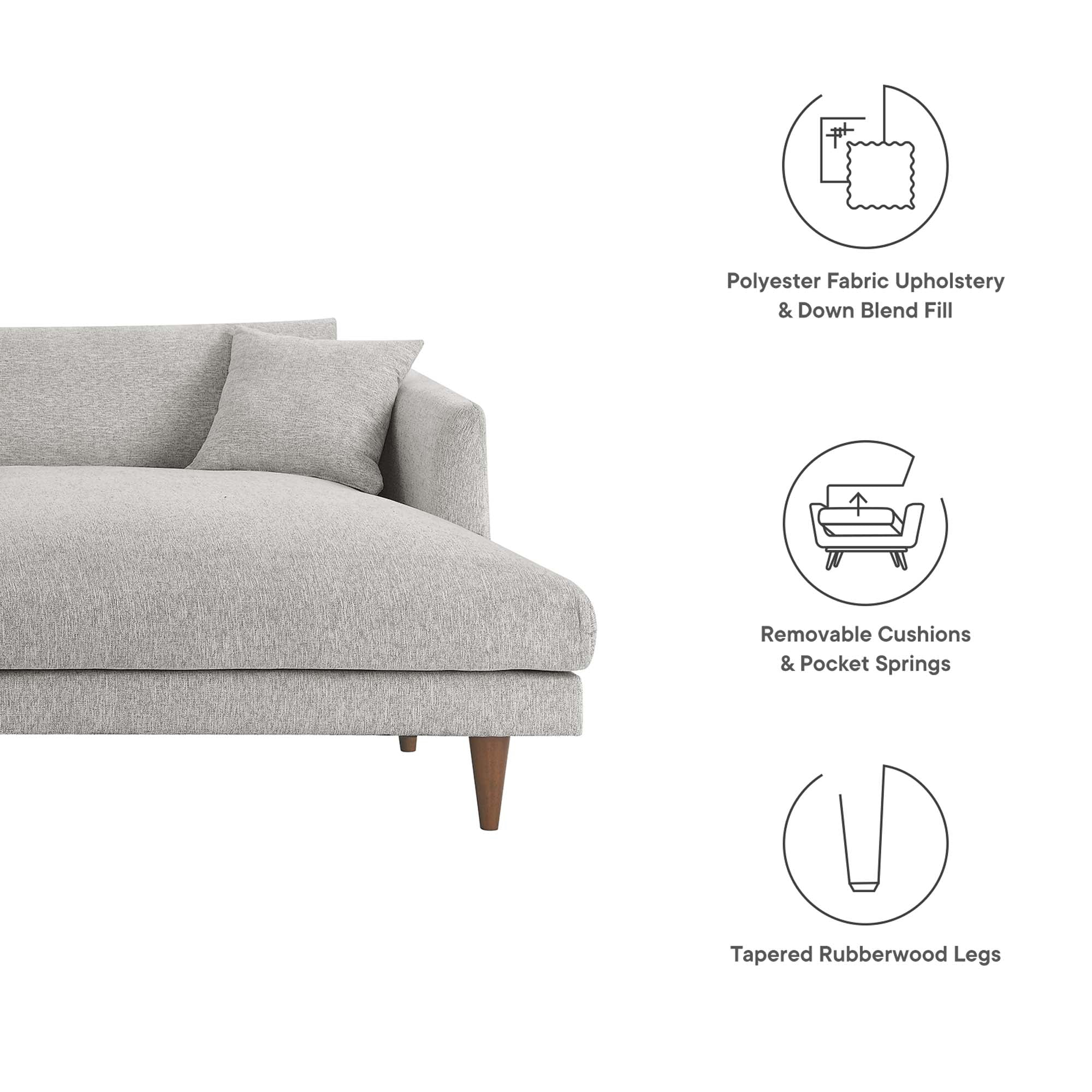 Zoya Right-Facing Down Filled Overstuffed Sectional Sofa - Heathered Weave Light Gray