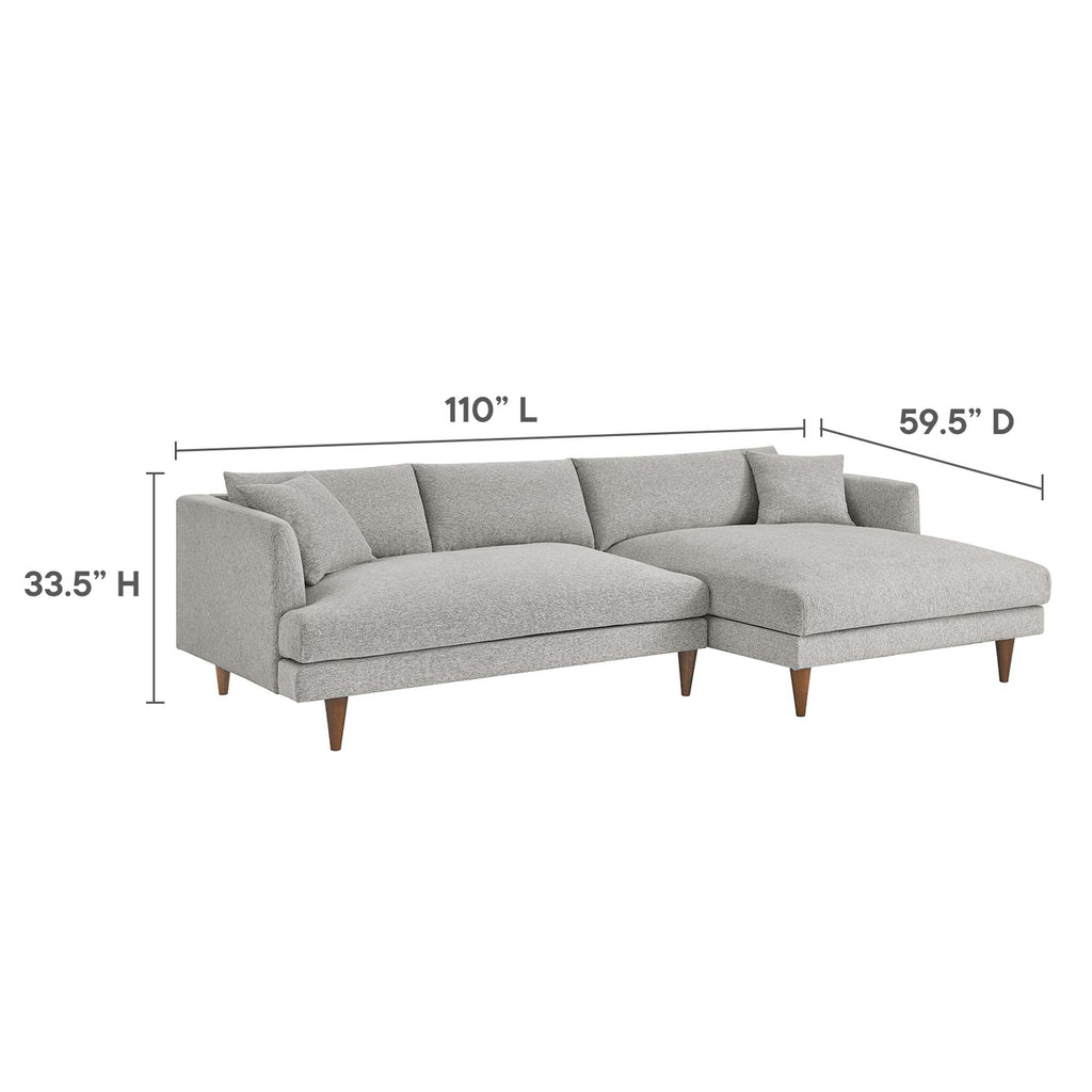 Zoya Right-Facing Down Filled Overstuffed Sectional Sofa - Heathered Weave Light Gray