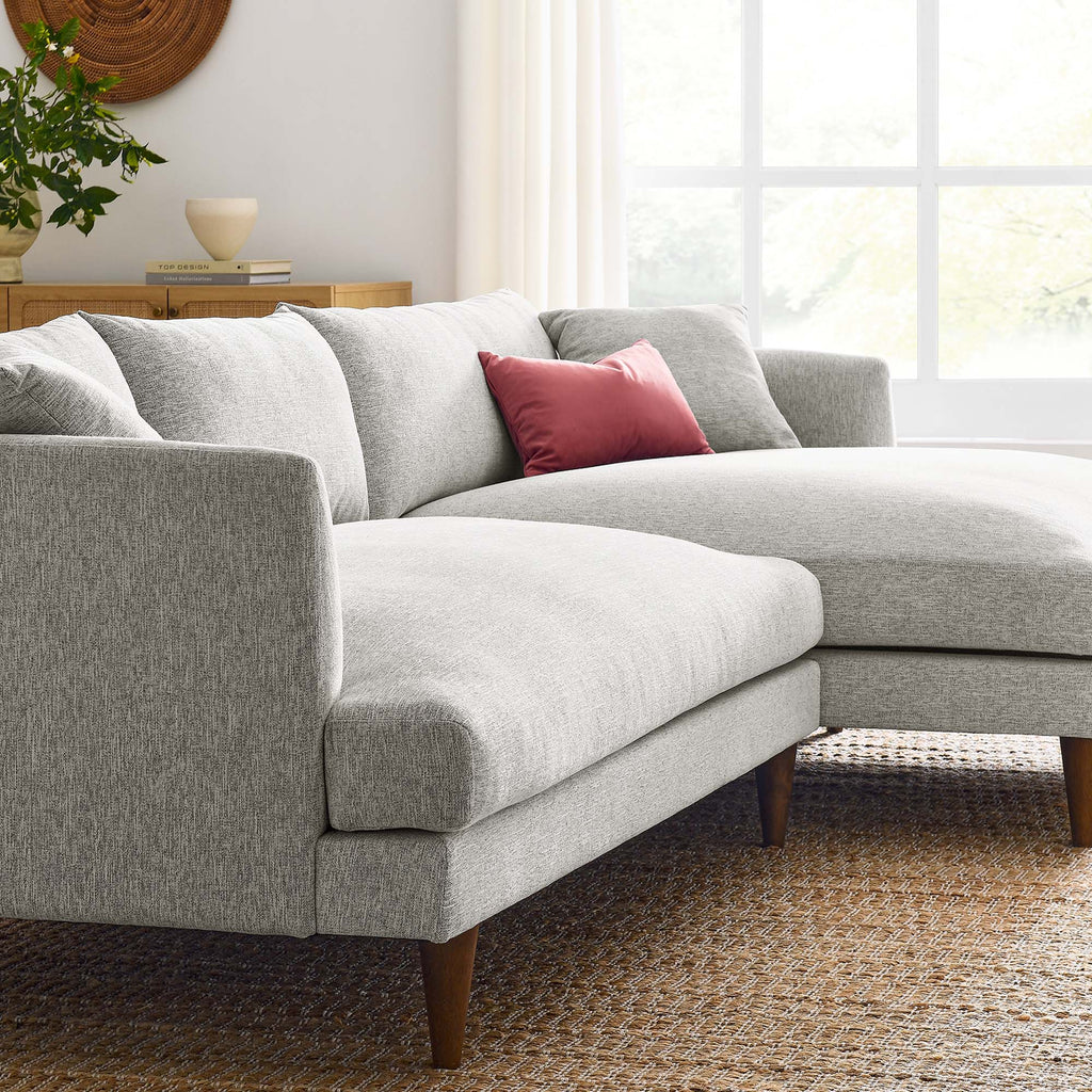 Zoya Right-Facing Down Filled Overstuffed Sectional Sofa - Heathered Weave Light Gray