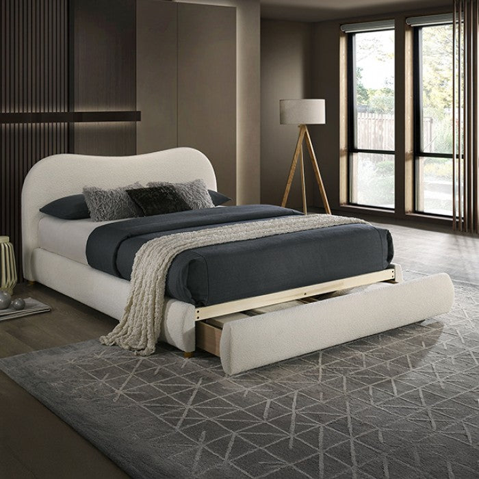 Grimsby Storage Bed - Ivory Cream White Performance Chenille - King