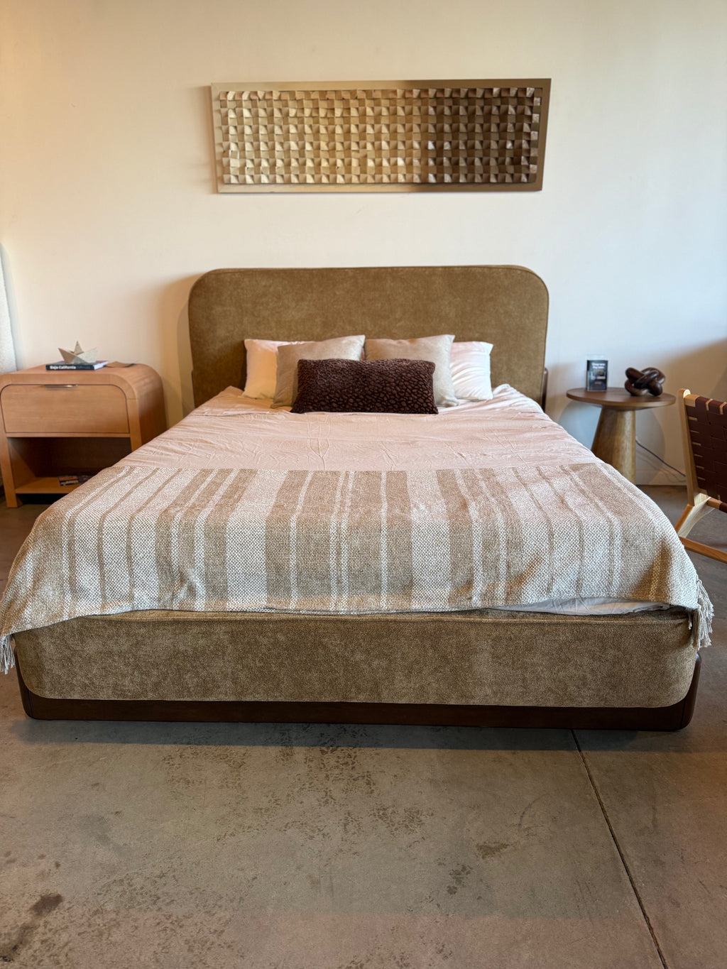 Baldacci Upholstered California King Platform Bed Curry and Walnut