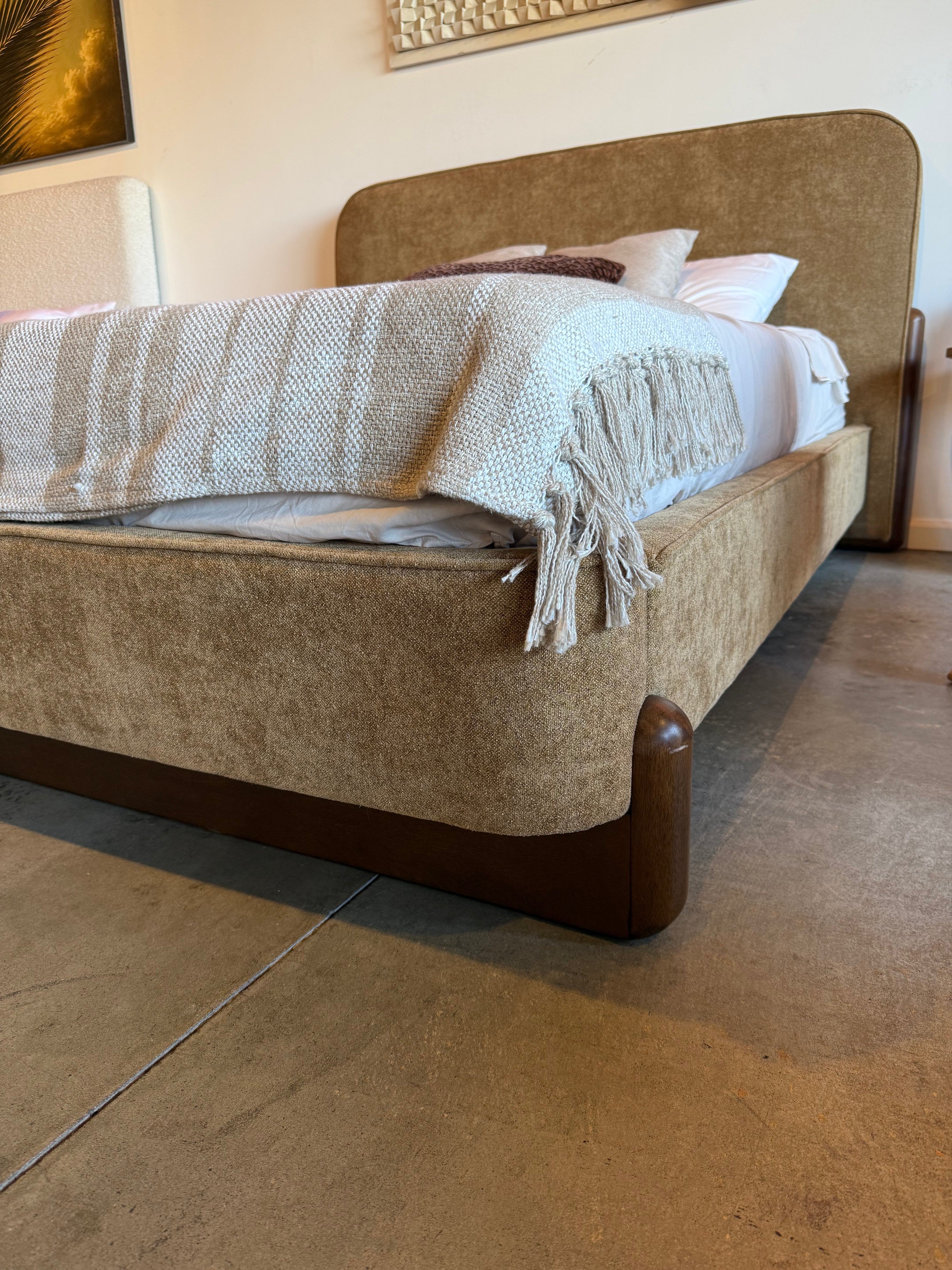 Baldacci Upholstered California King Platform Bed Curry and Walnut