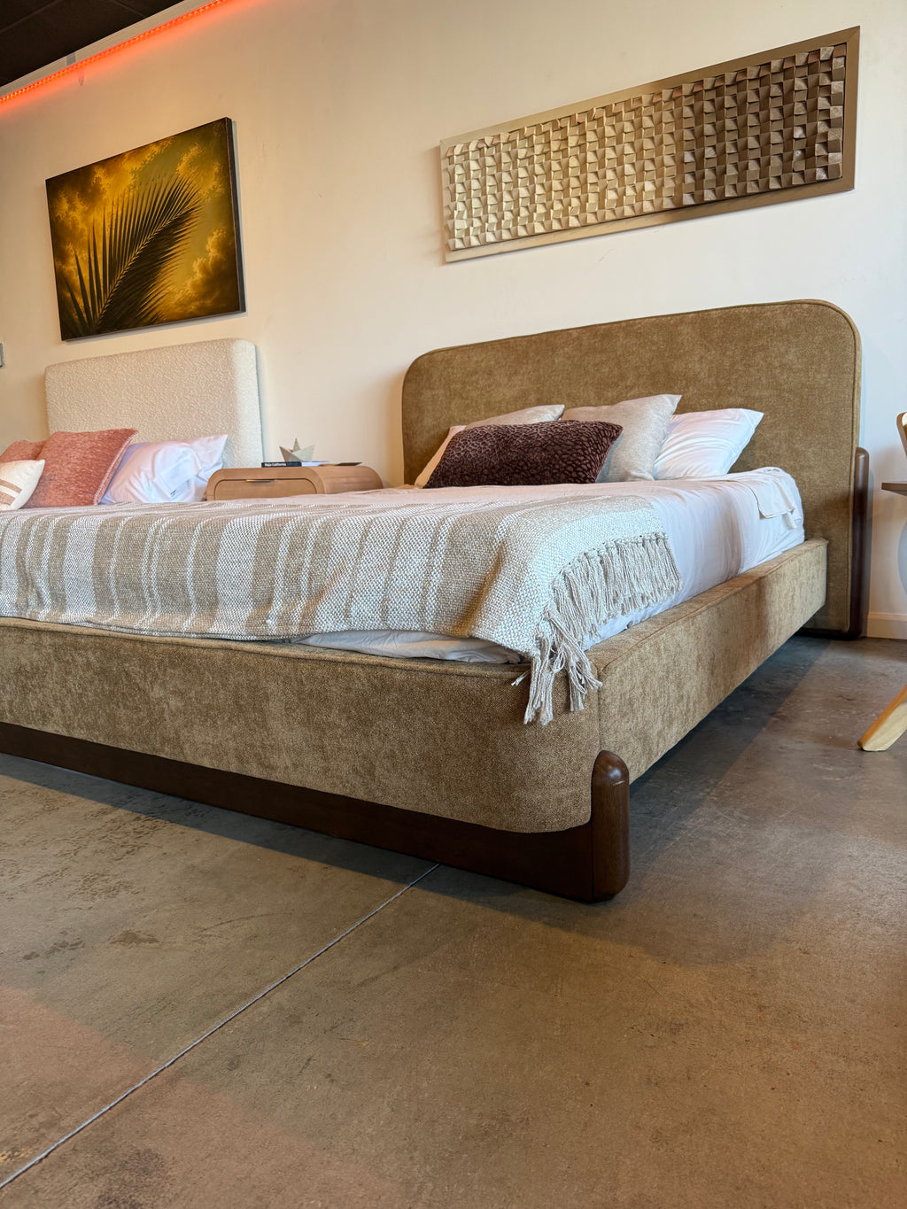 Baldacci Upholstered California King Platform Bed Curry and Walnut