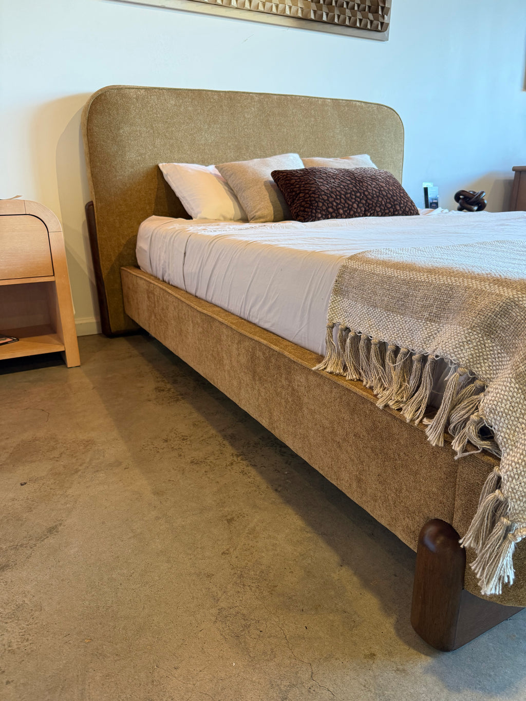 Baldacci Upholstered California King Platform Bed Curry and Walnut