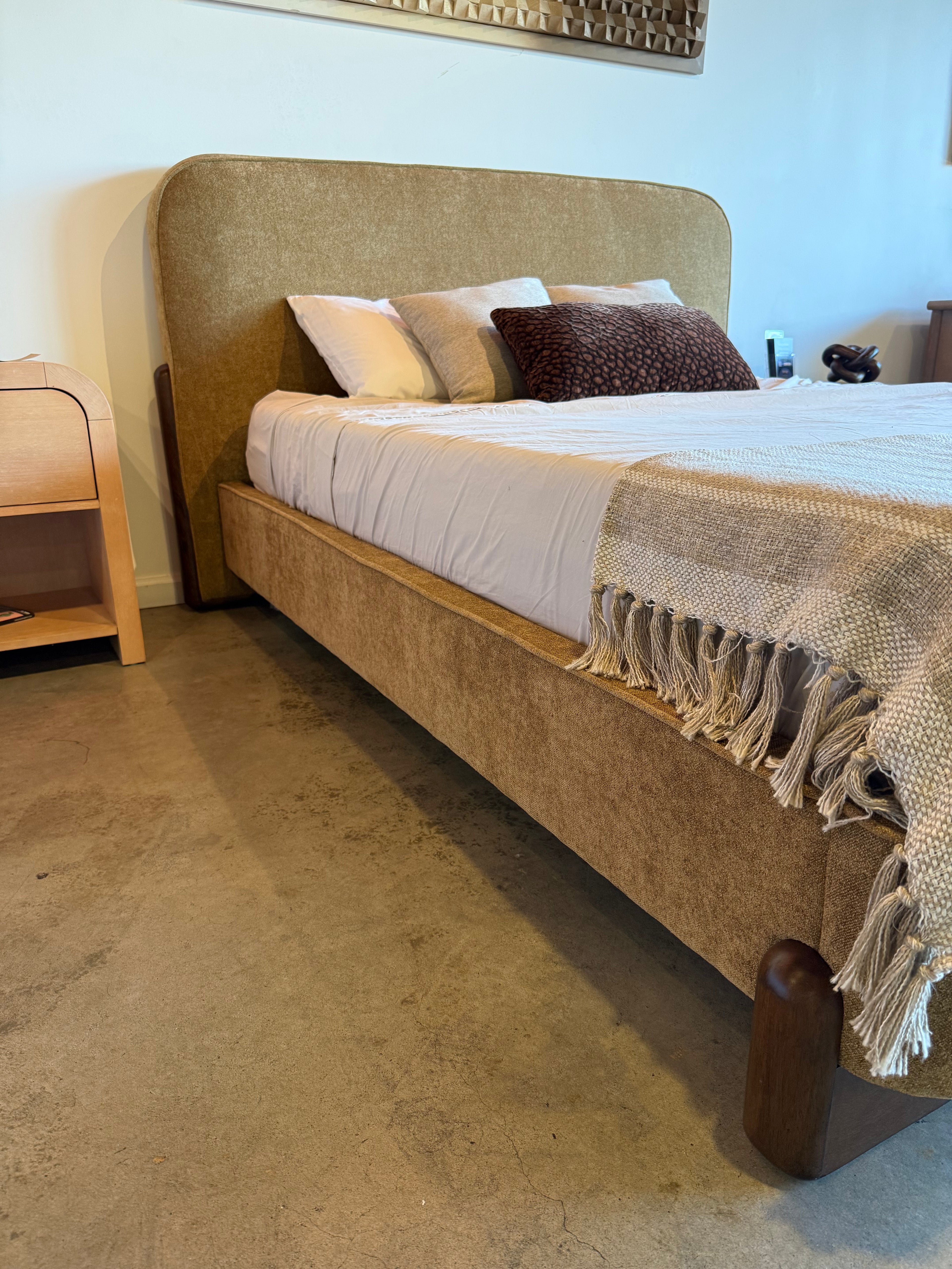 Baldacci Upholstered California King Platform Bed Curry and Walnut