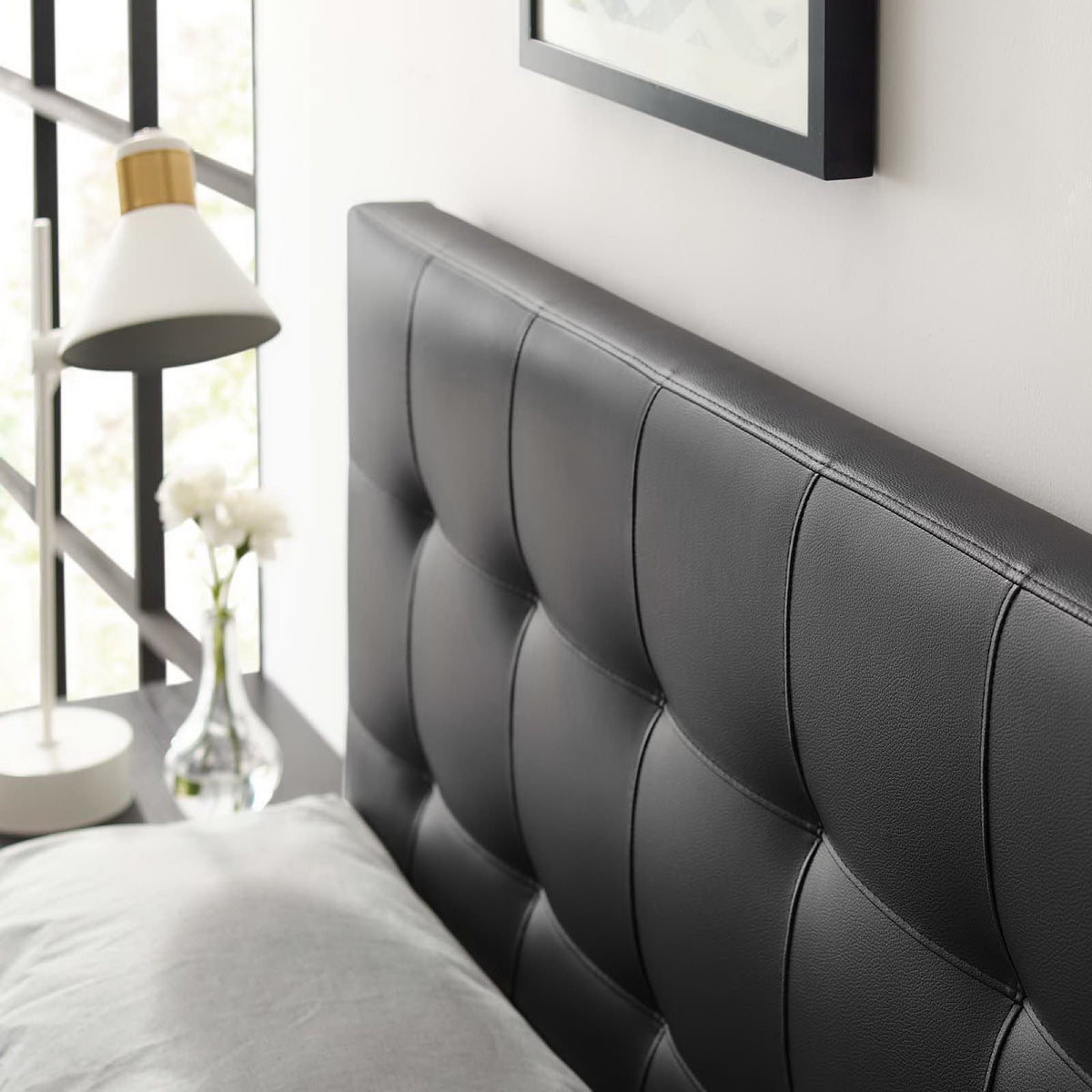 Lily Upholstered Vinyl Queen Headboard - Black
