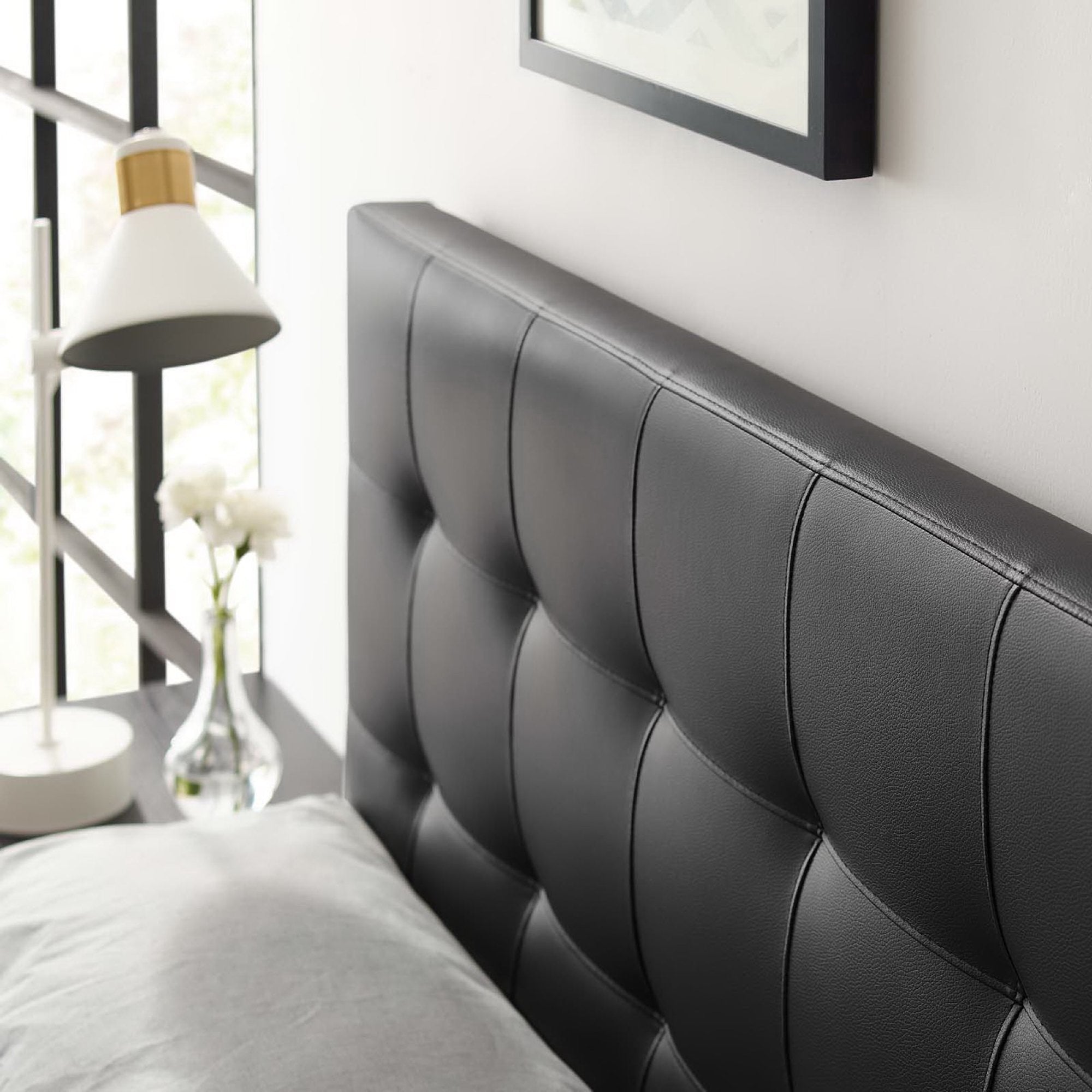 Lily Upholstered Vinyl Full Headboard - Black
