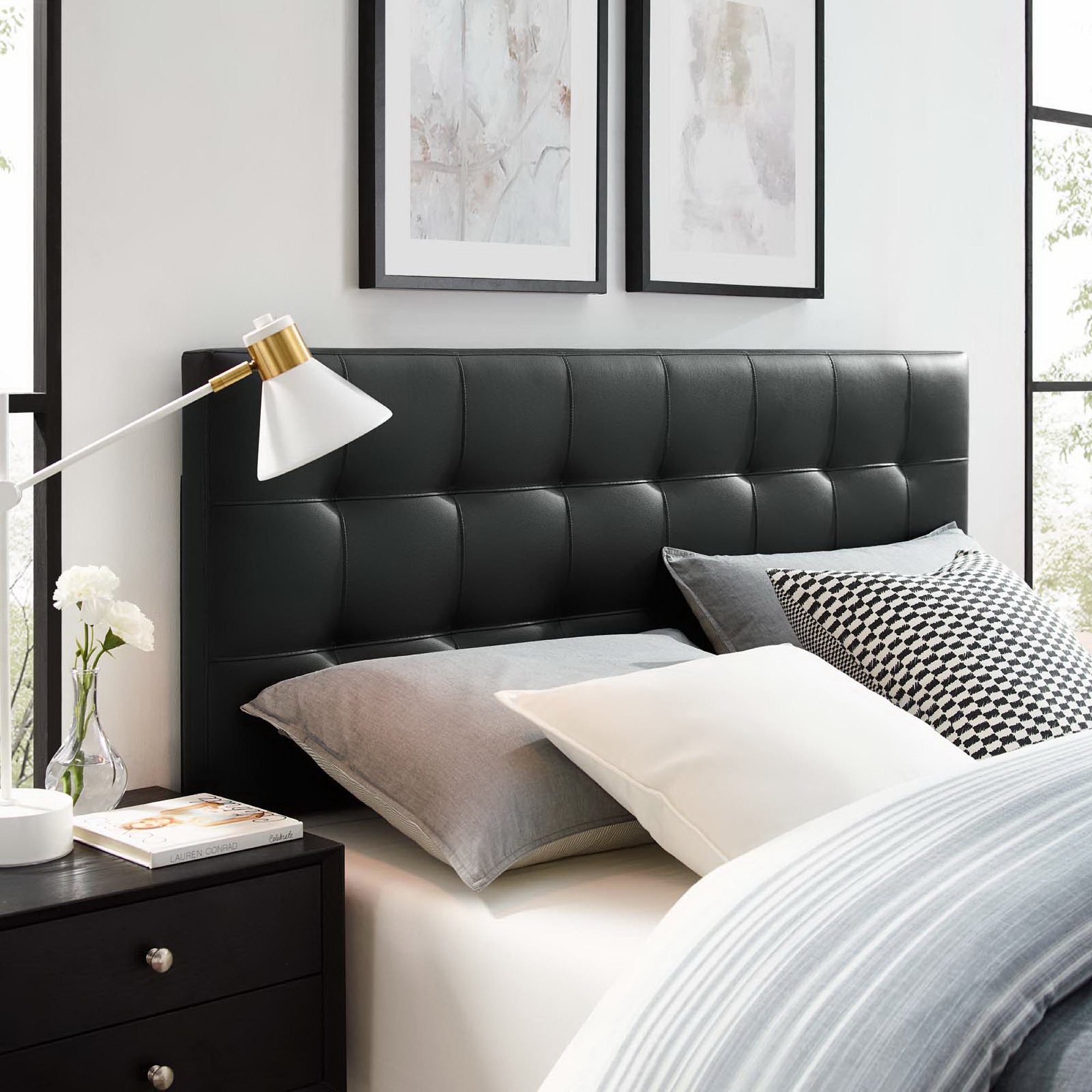Lily Upholstered Vinyl Full Headboard - Black