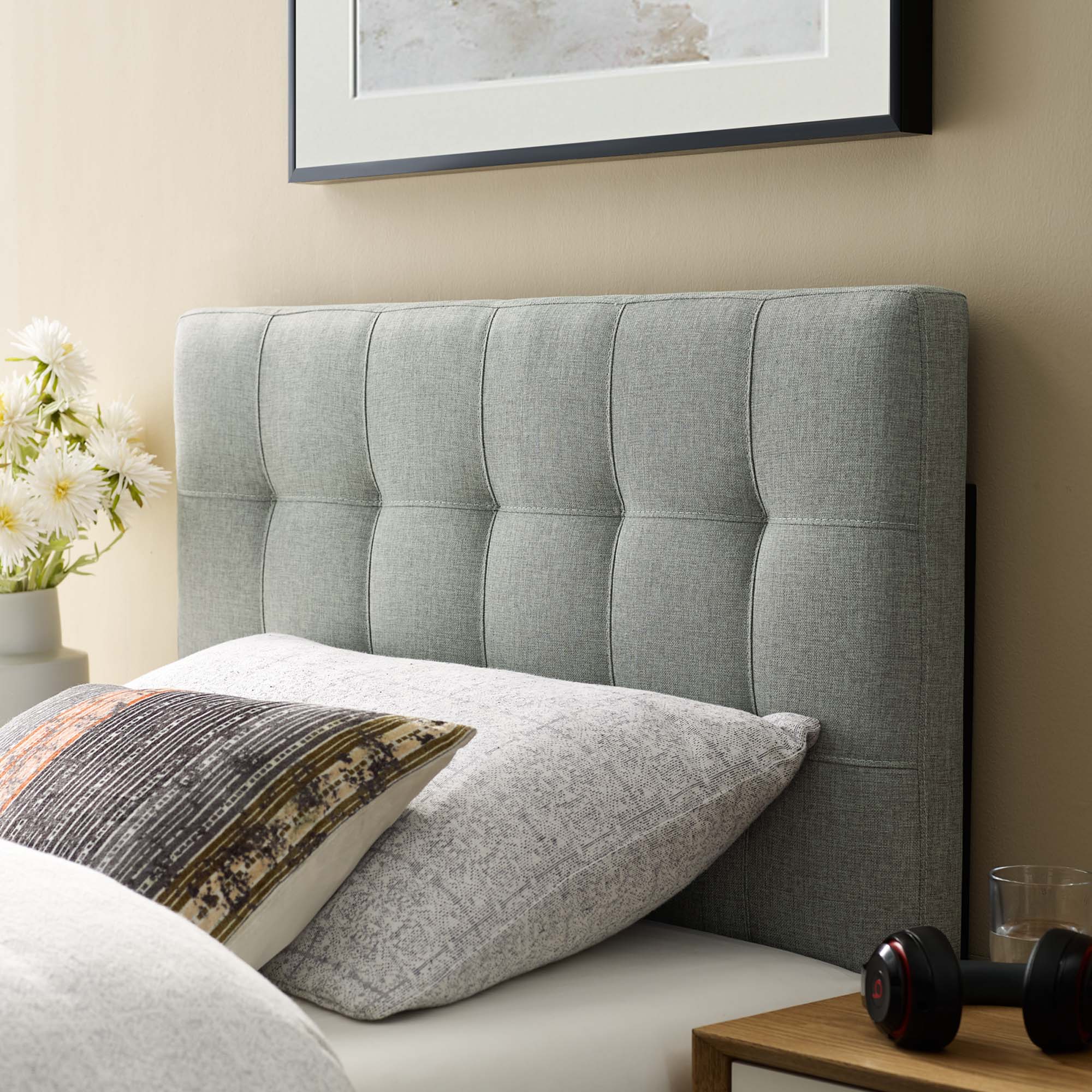 Lily Upholstered Fabric Twin Headboard - Gray