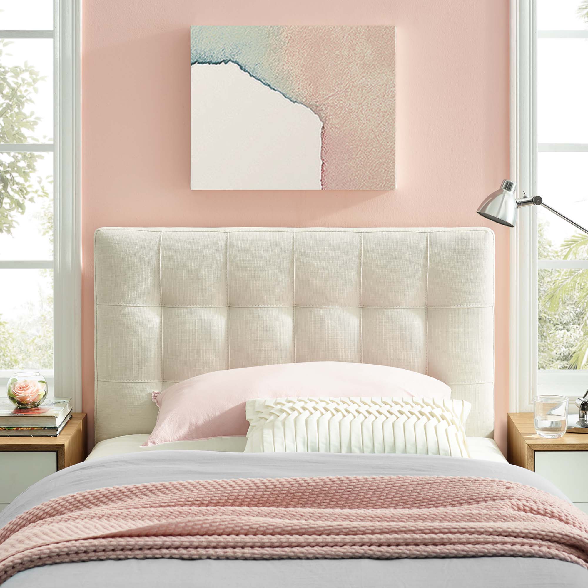 Lily Upholstered Fabric Twin Headboard - Ivory