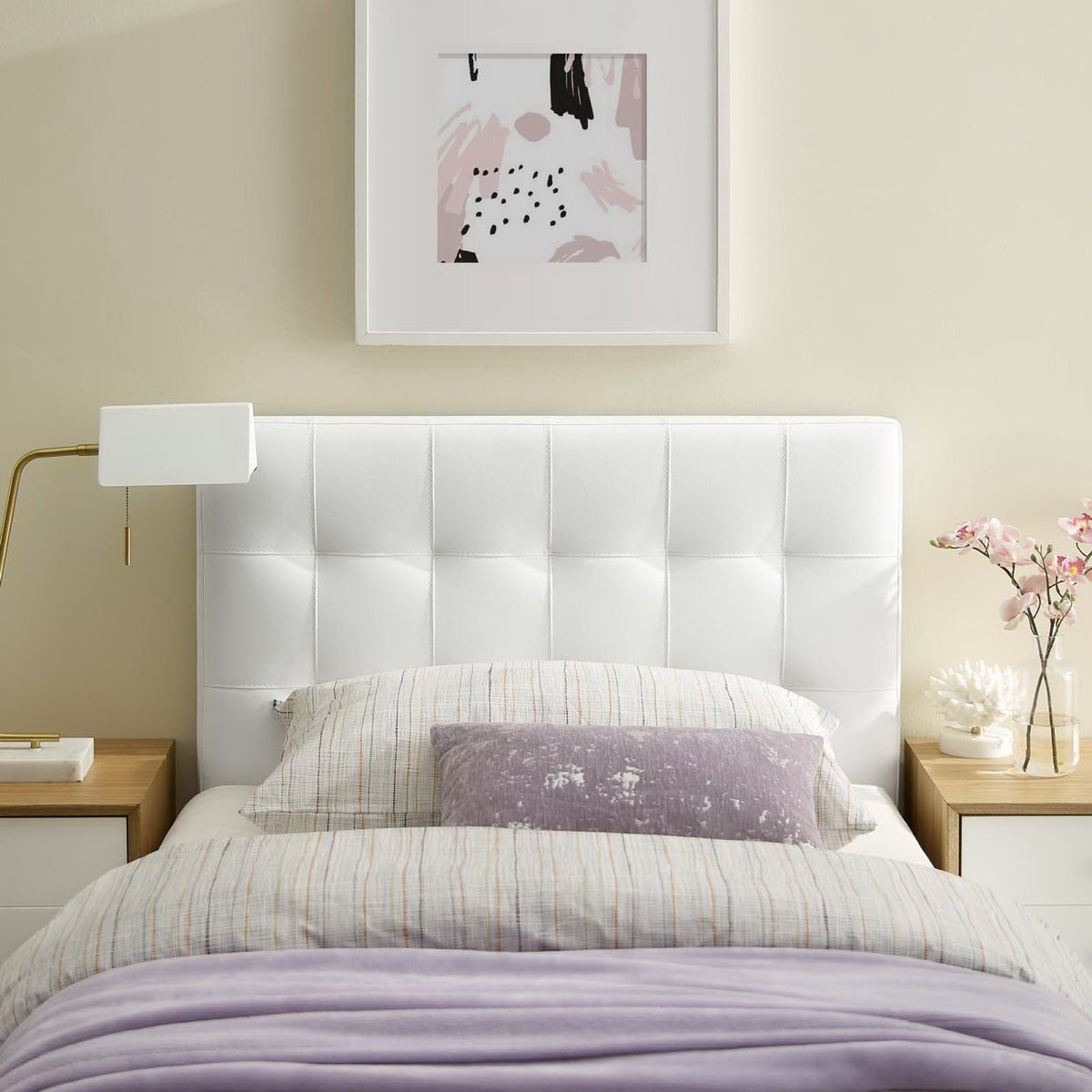 Lily Upholstered Vinyl Twin Headboard - White
