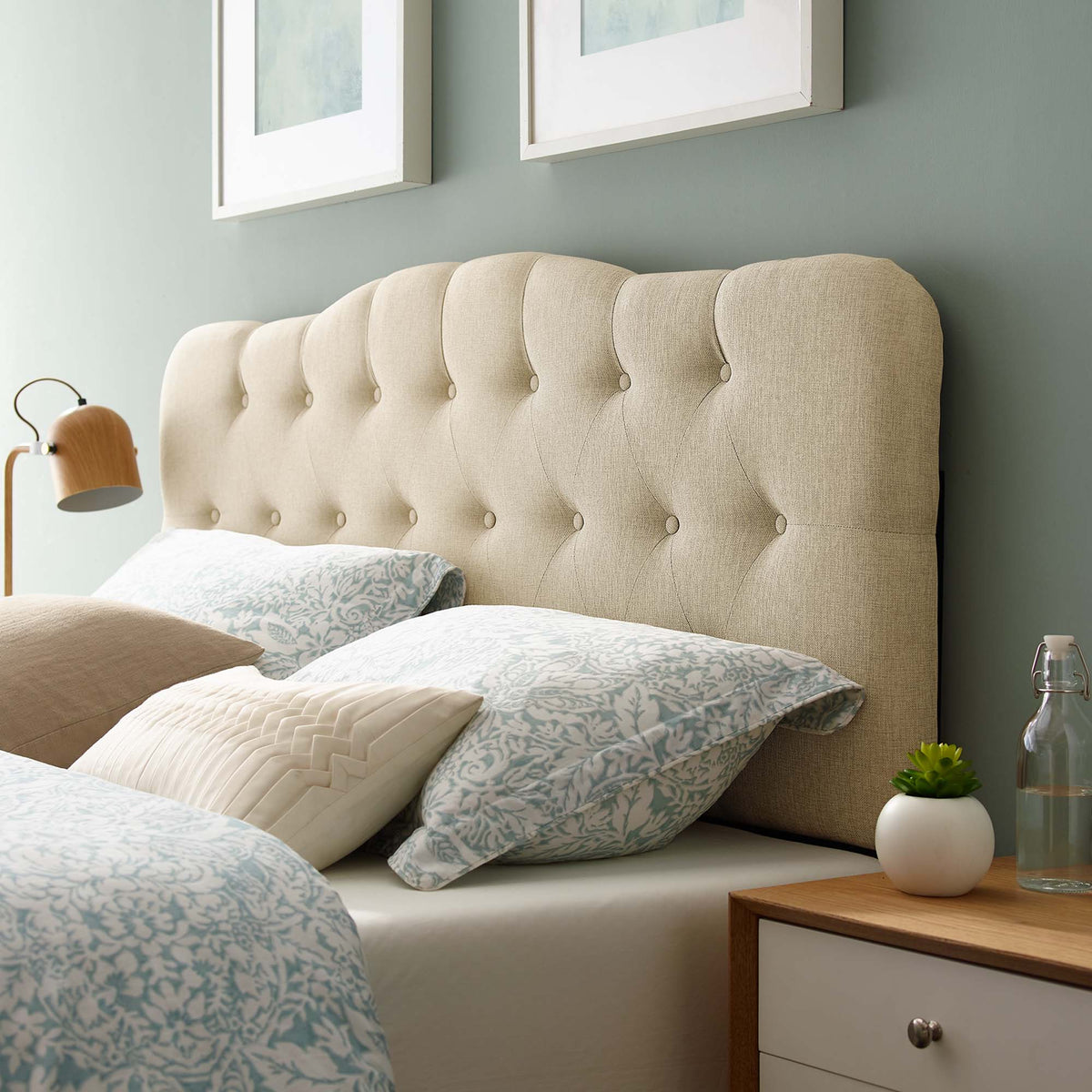 Annabel Upholstered Fabric Queen Headboard - Beige
