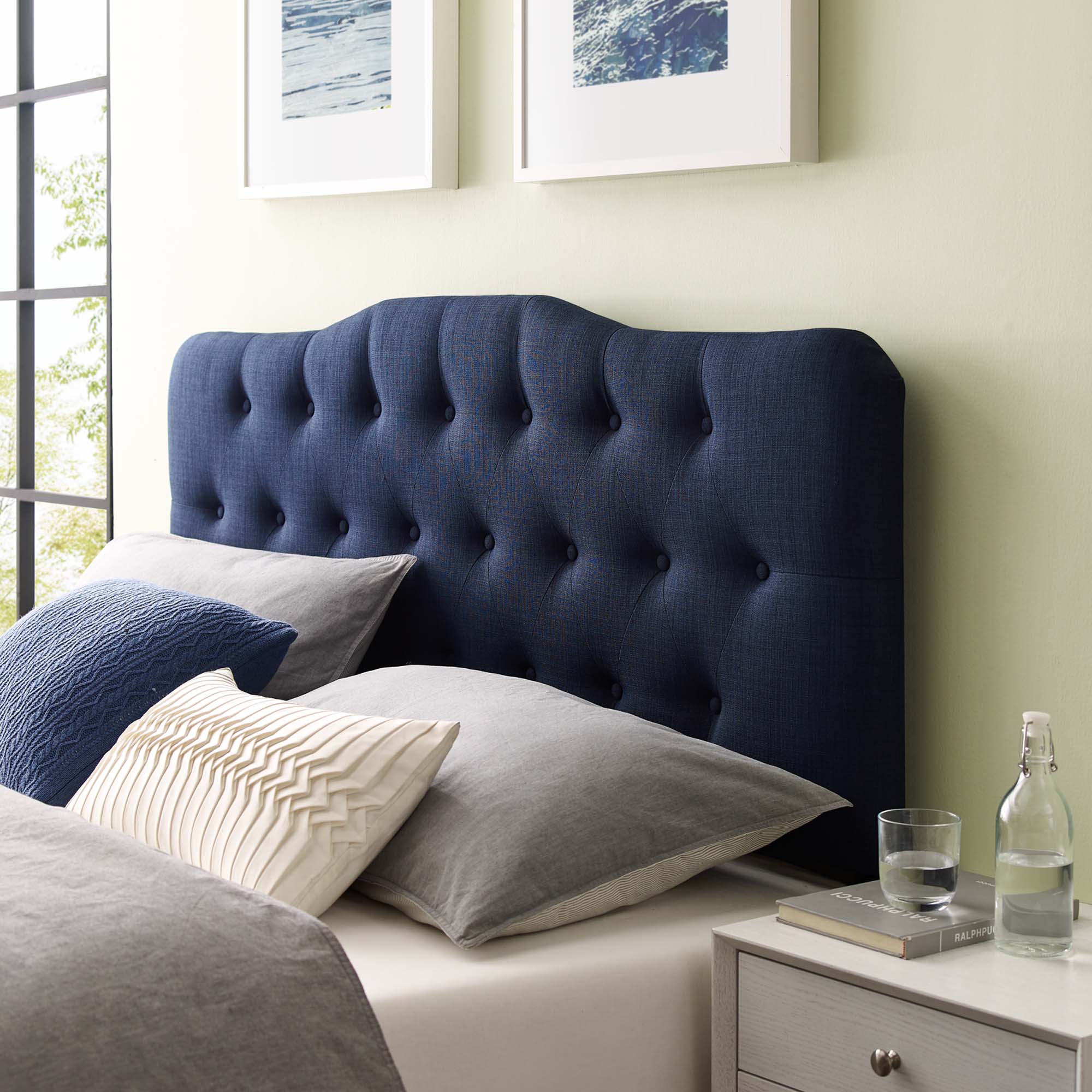 Annabel Upholstered Fabric Queen Headboard - Navy
