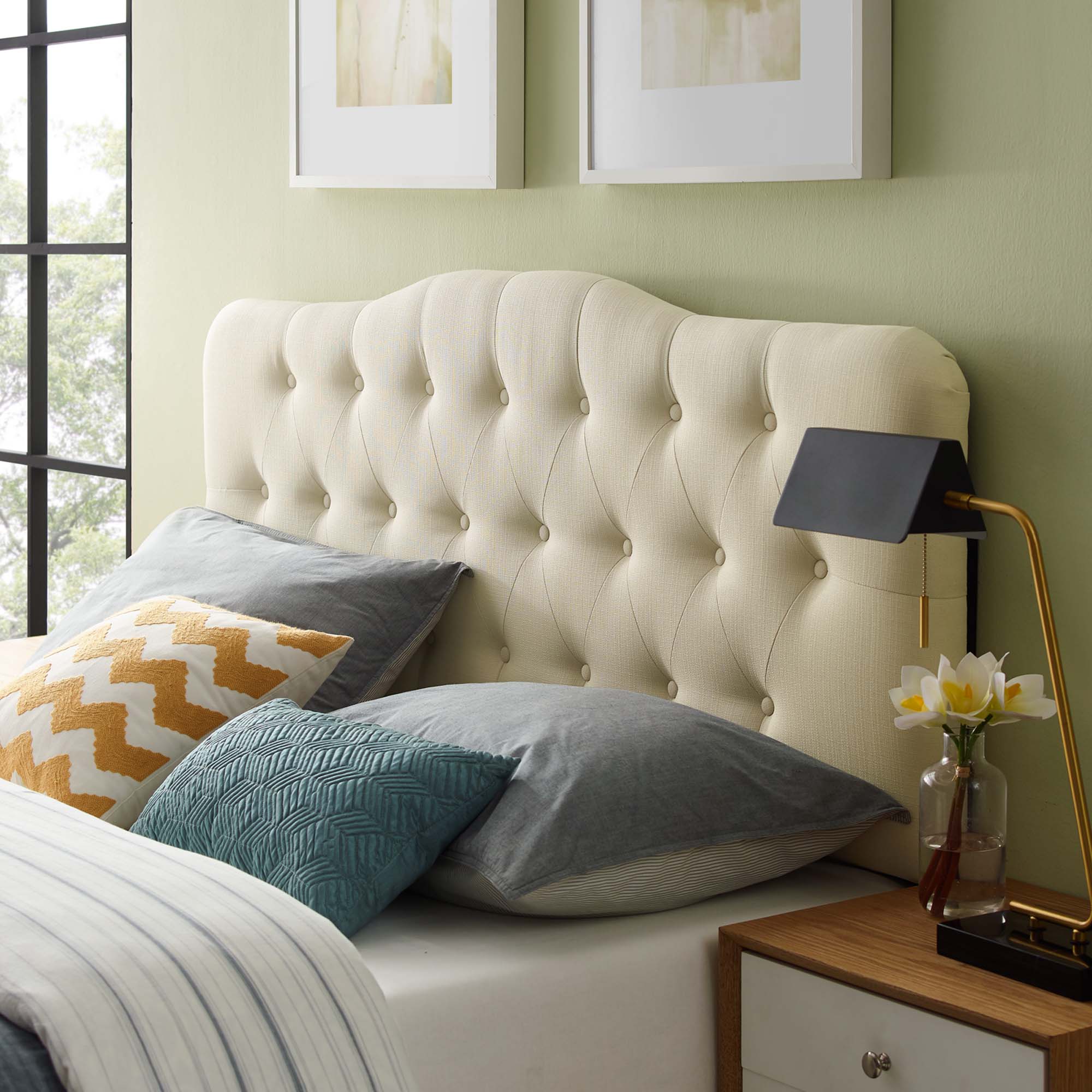 Annabel Upholstered Fabric King Headboard - Ivory
