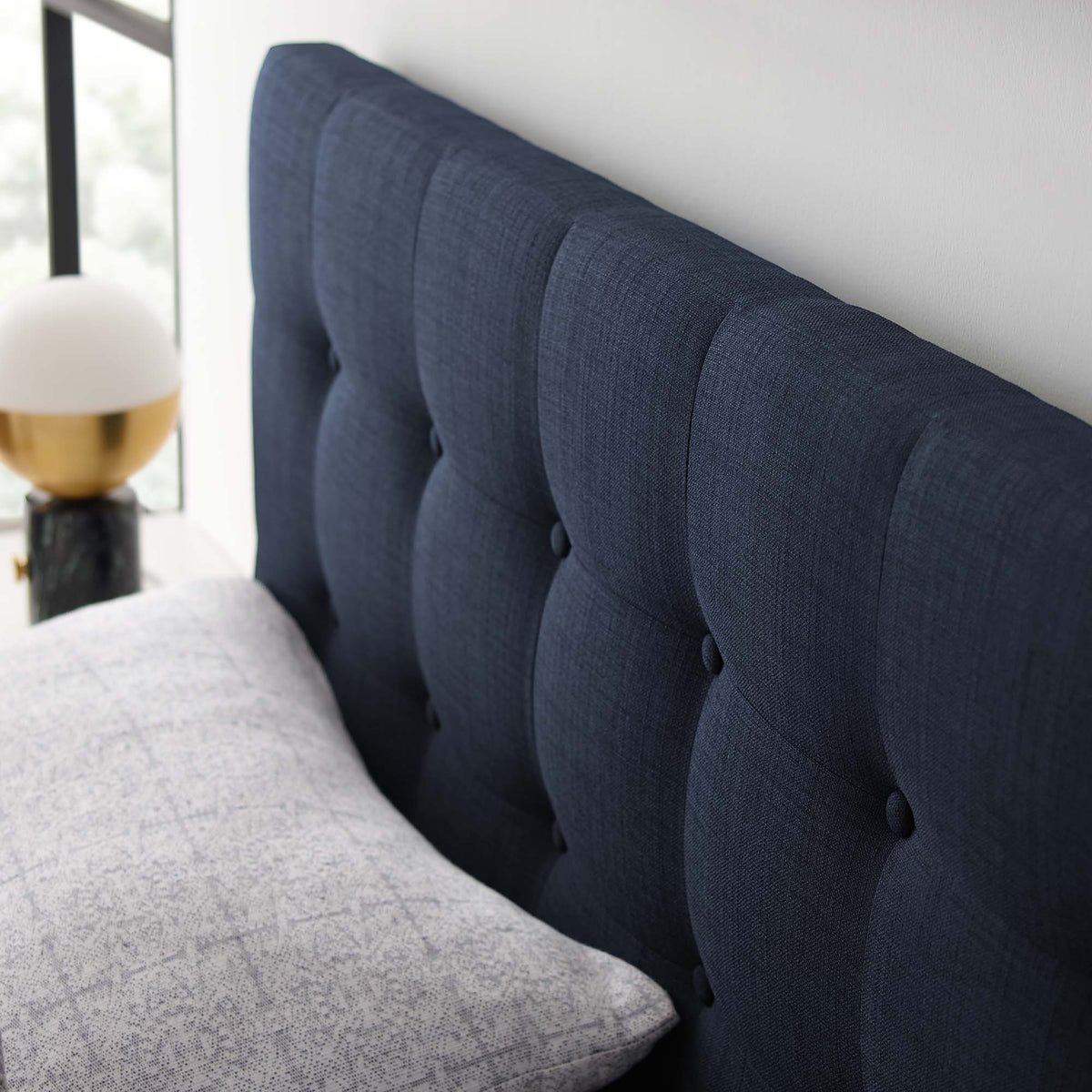 Emily Upholstered Fabric Queen Headboard - Navy