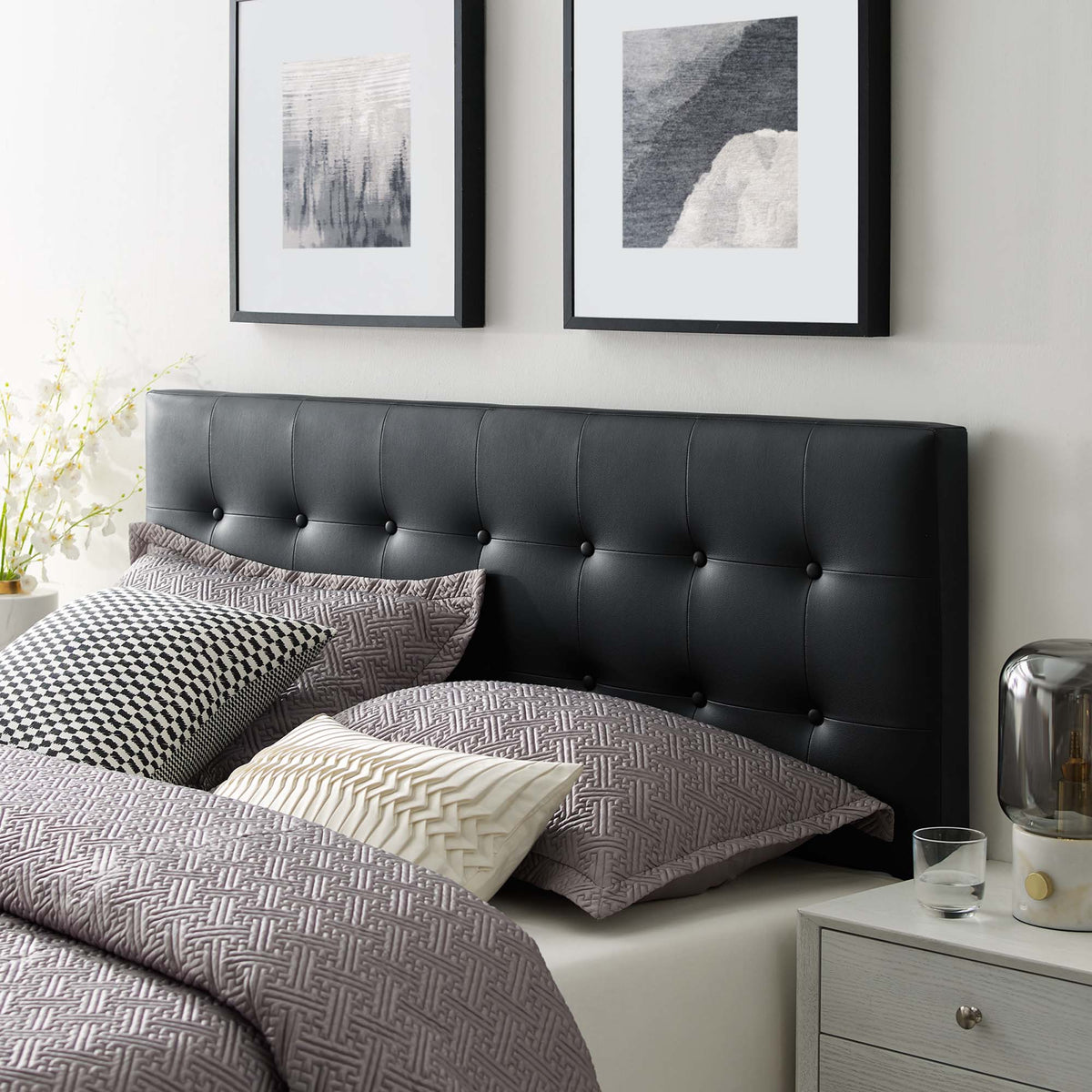 Emily Upholstered Vinyl Queen Headboard - Black