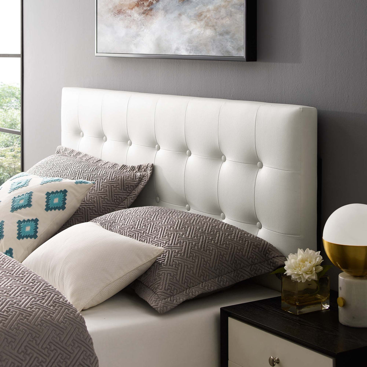 Emily Upholstered Vinyl Queen Headboard - White