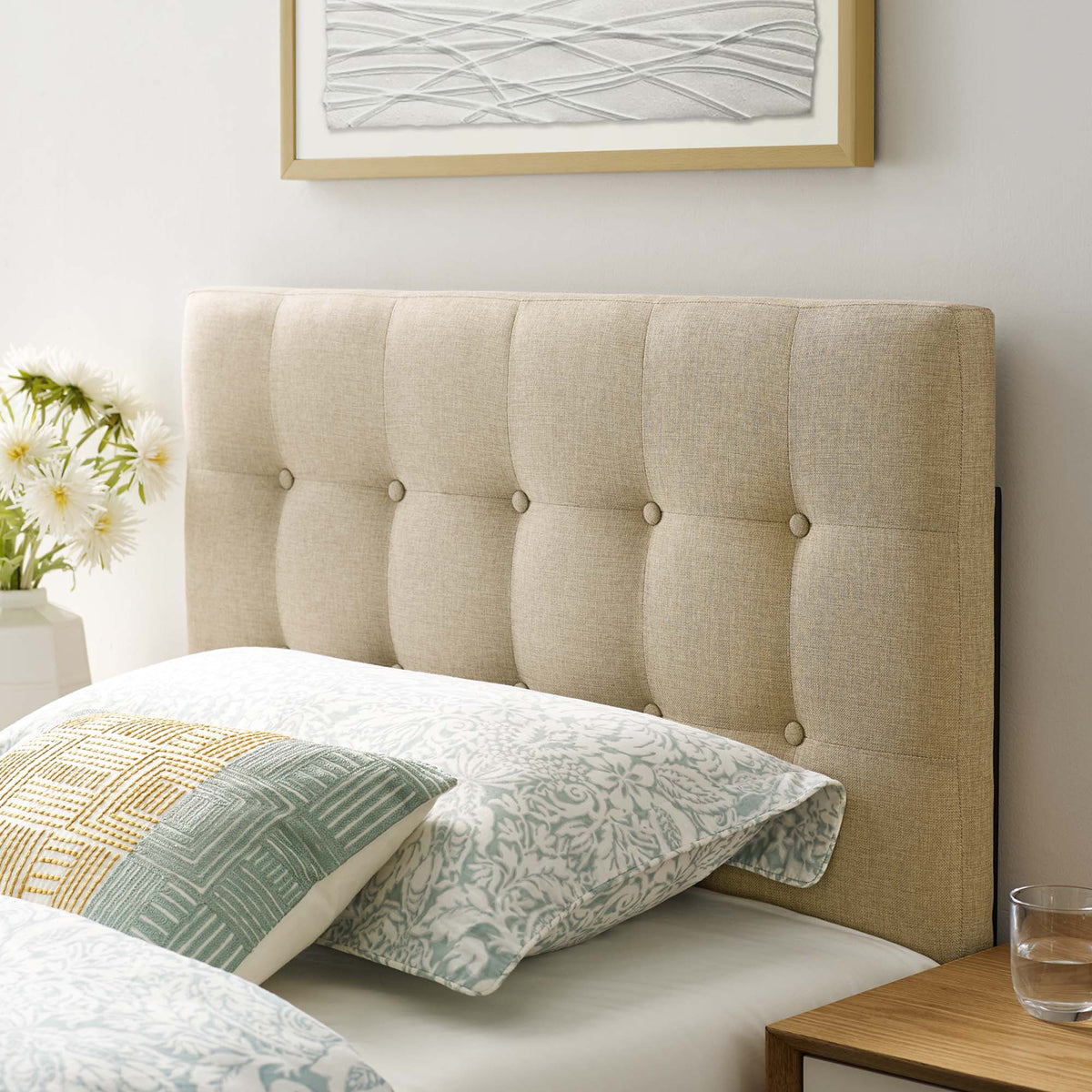 Emily Upholstered Fabric Twin Headboard - Beige