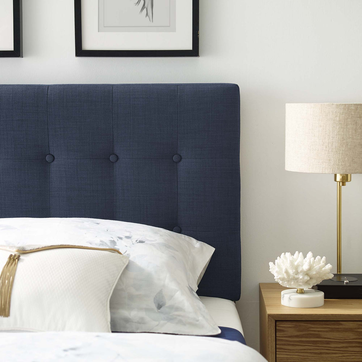 Emily Upholstered Fabric Twin Headboard - Navy