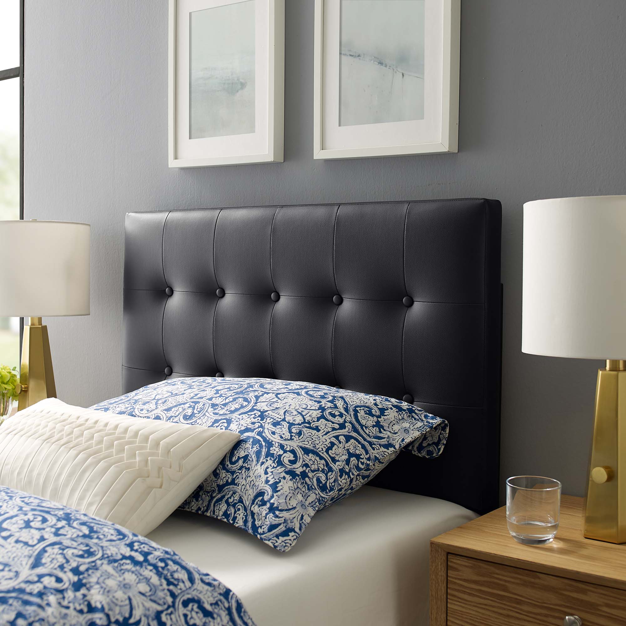 Emily Upholstered Vinyl Twin Headboard - Black