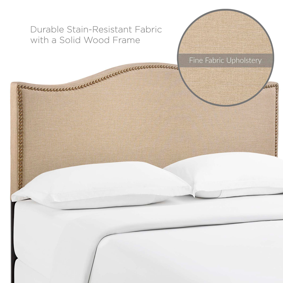 Curl Nailhead Upholstered Queen Headboard - Cafe