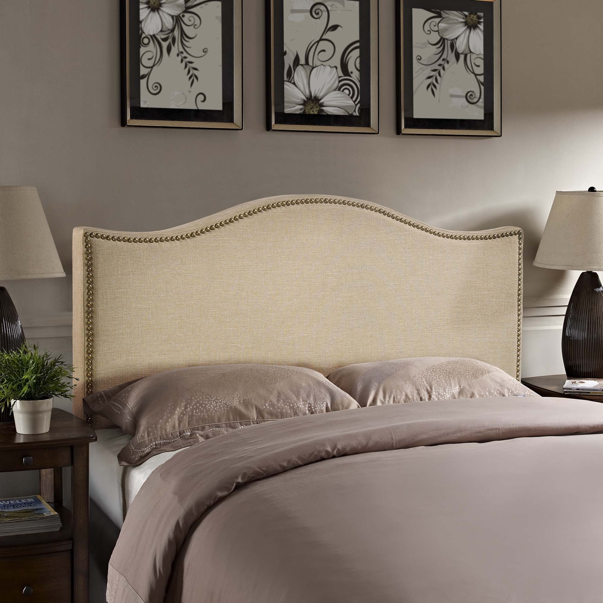 Curl Nailhead Upholstered Queen Headboard - Cafe