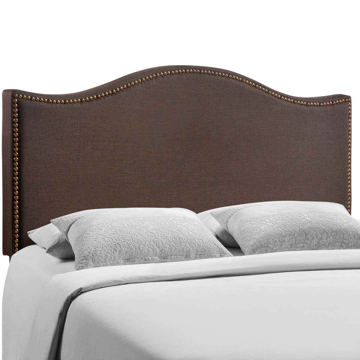 Curl Nailhead Upholstered Queen Headboard - Dark Brown