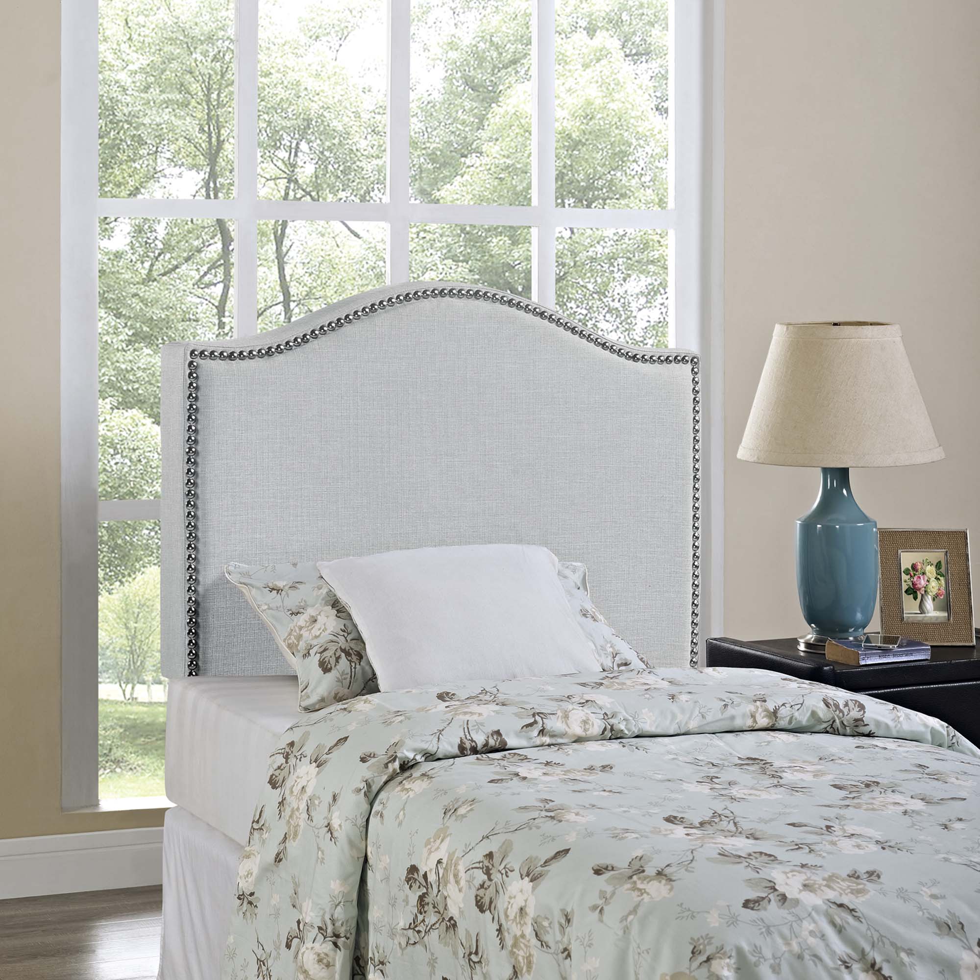 Curl Nailhead Upholstered Twin Headboard - Sky Gray