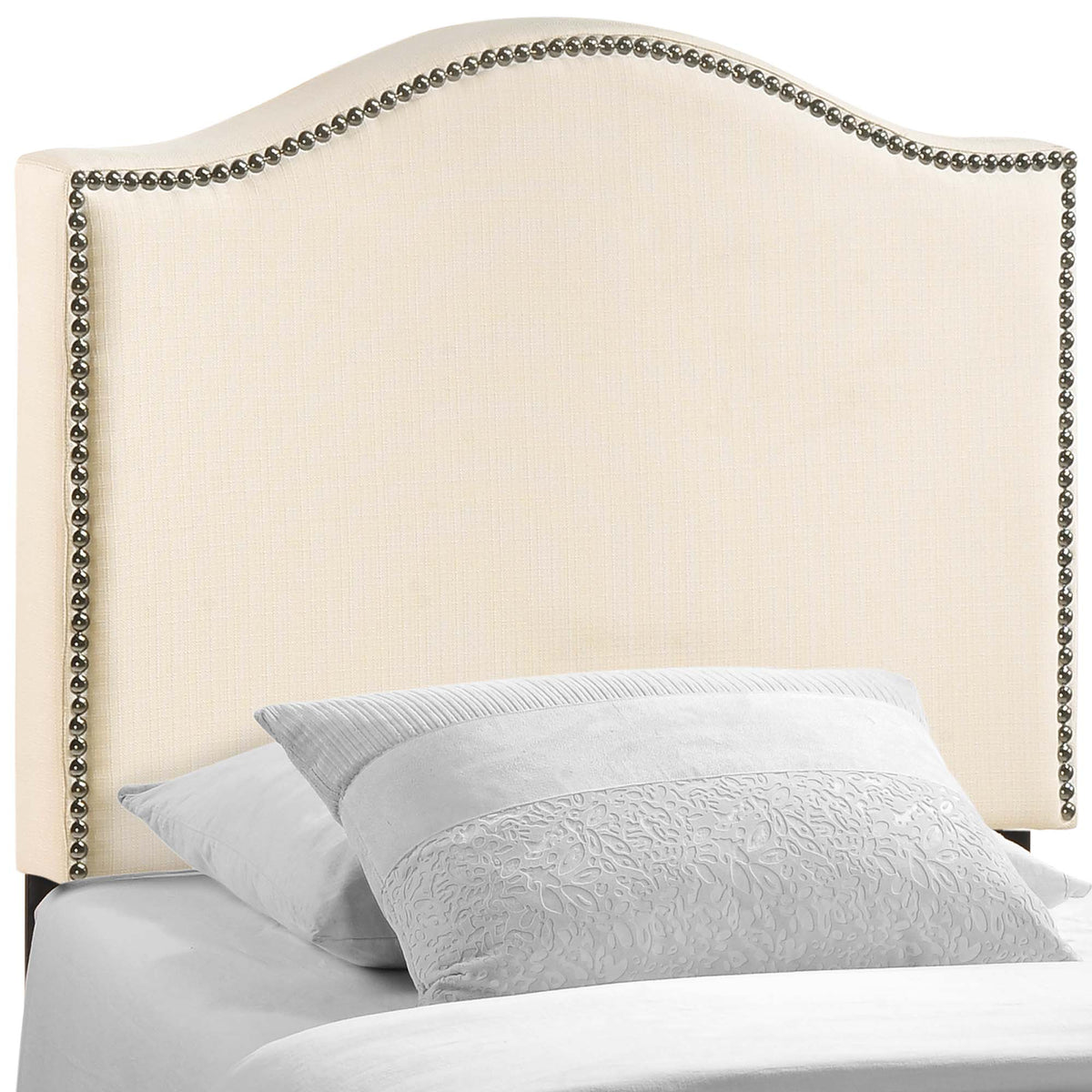 Curl Nailhead Upholstered Twin Headboard - Ivory