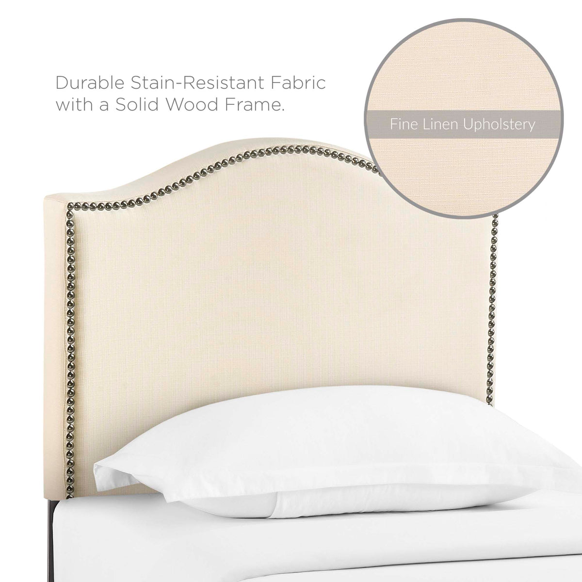 Curl Nailhead Upholstered Twin Headboard - Ivory