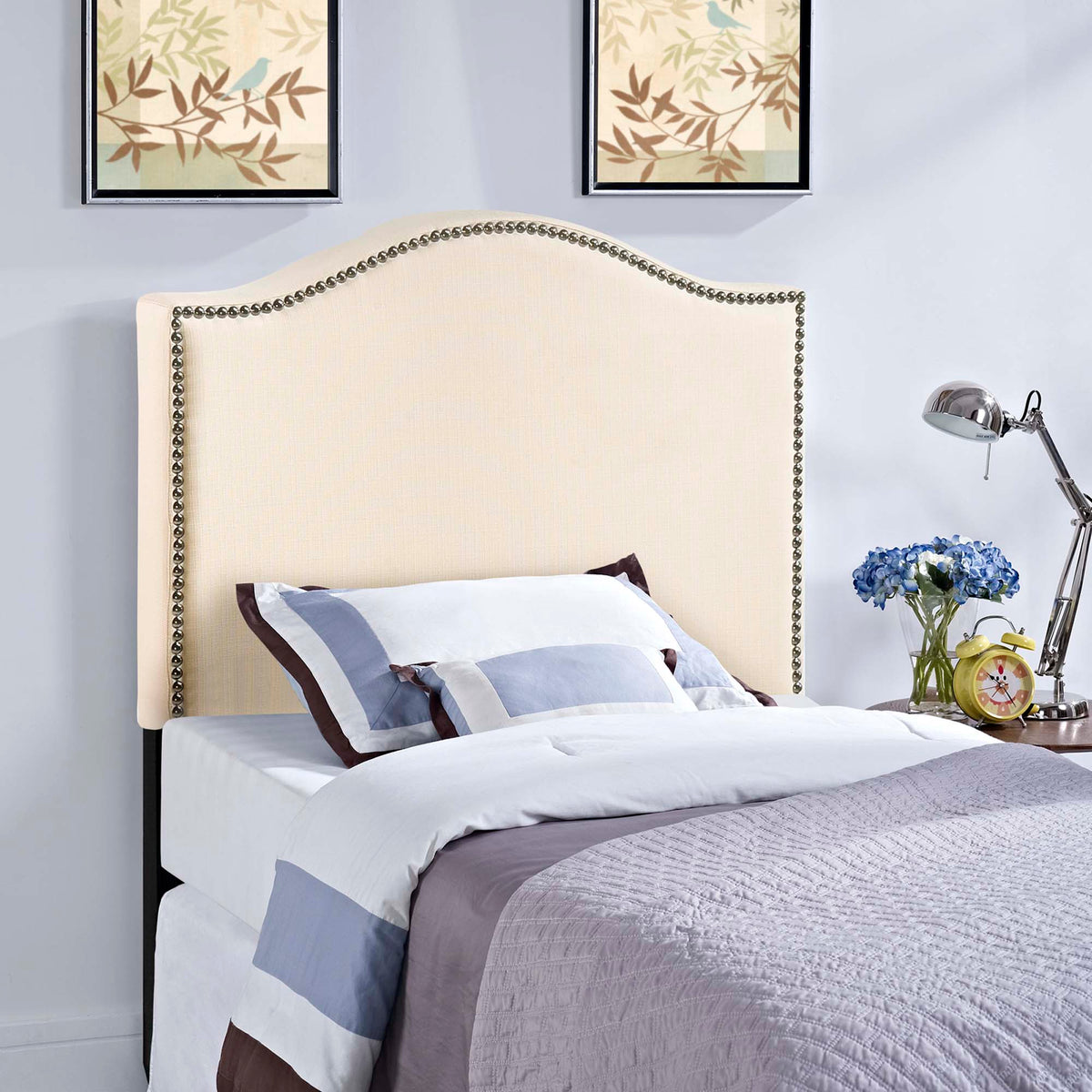 Curl Nailhead Upholstered Twin Headboard - Ivory