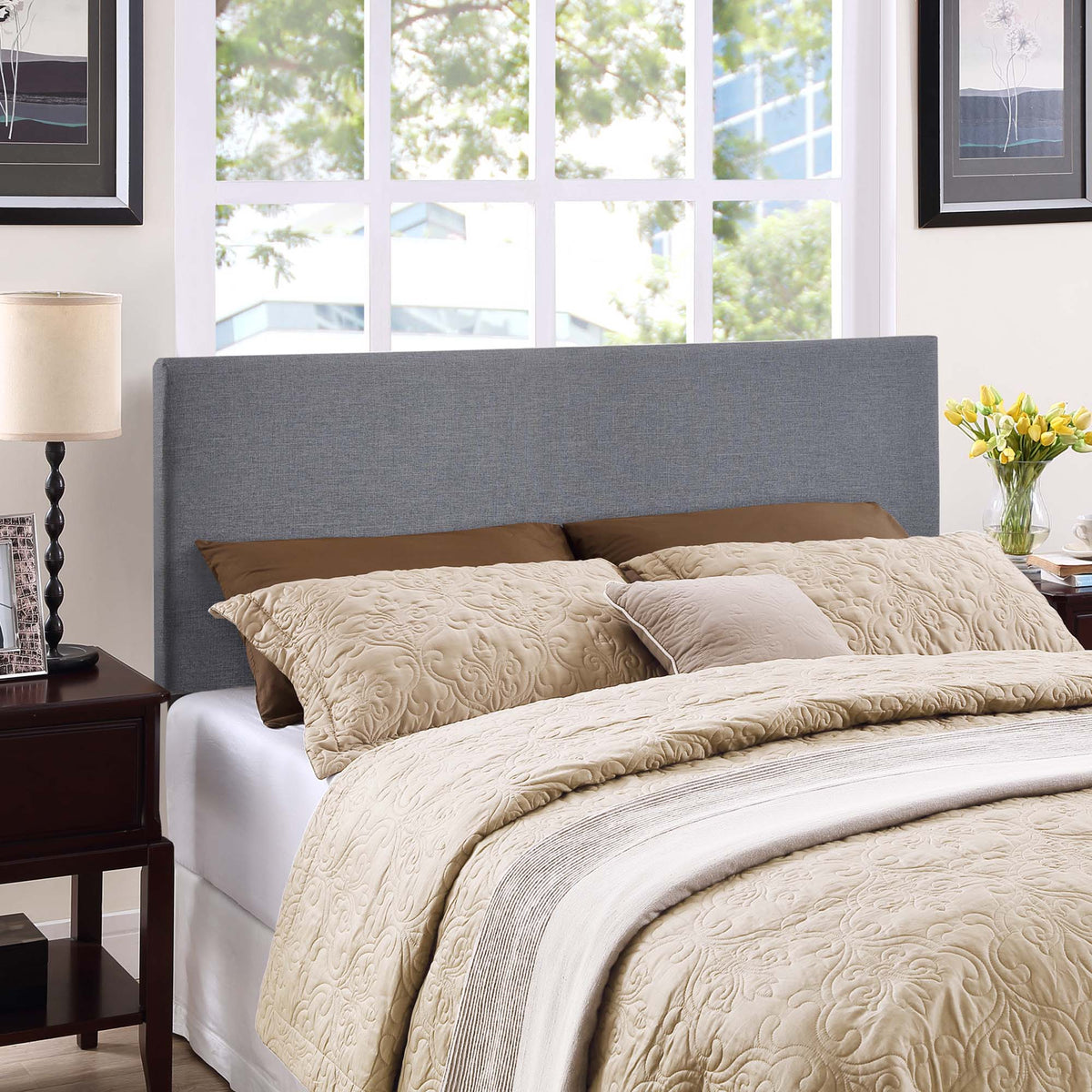 Region Upholstered Queen Headboard - Smoke