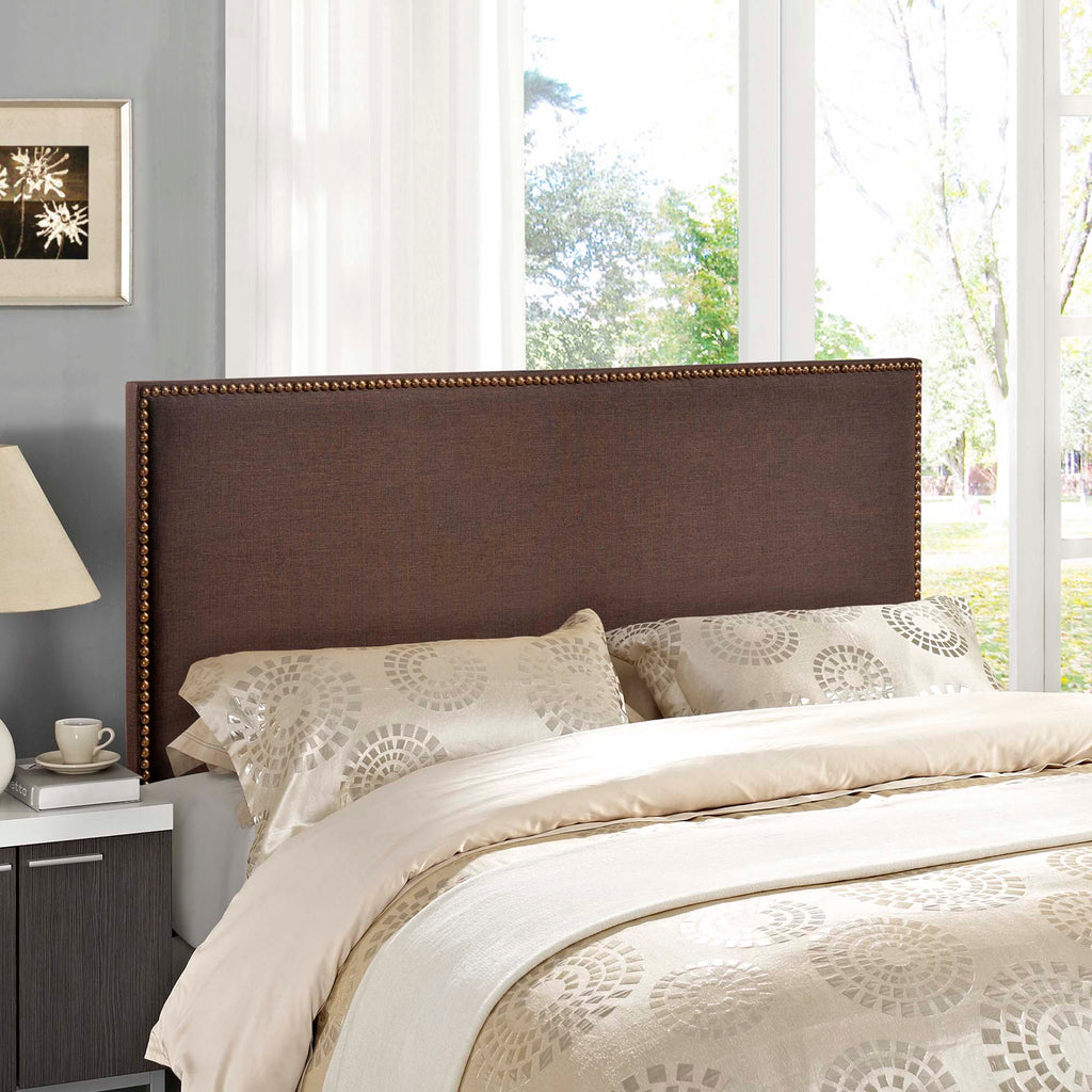Region Nailhead Upholstered Queen Headboard - Dark Brown